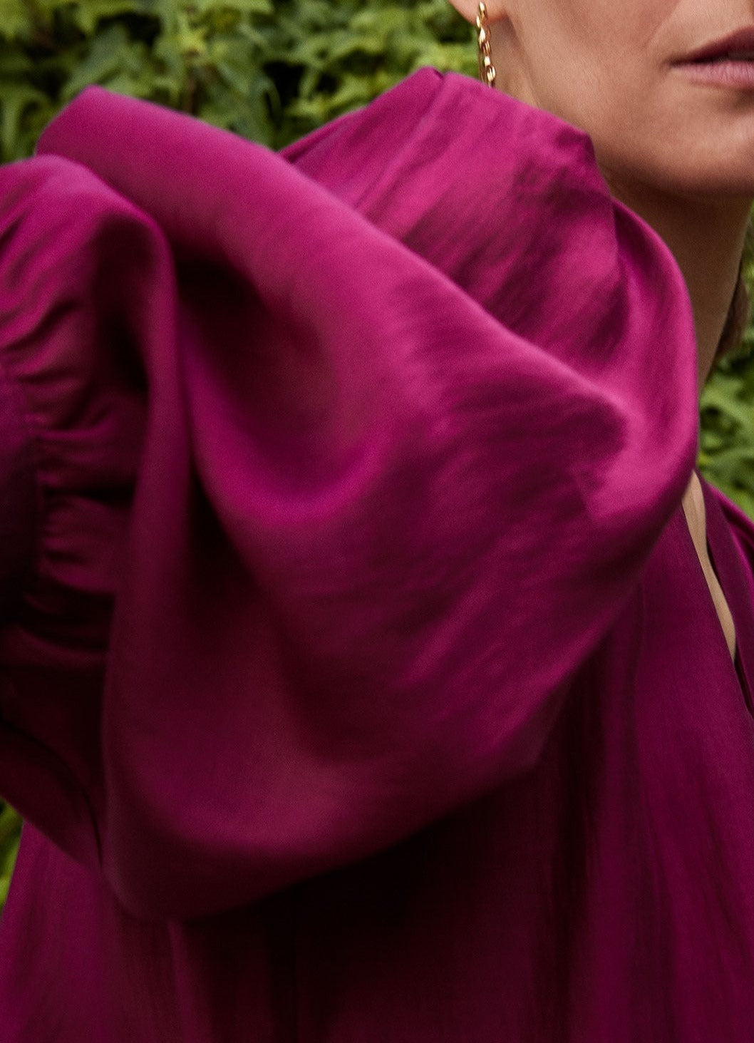 Women Long-Sleeve Shirt | Red Bougainvillea Shirt With Puff Sleeves by Spanish designer Adolfo Dominguez