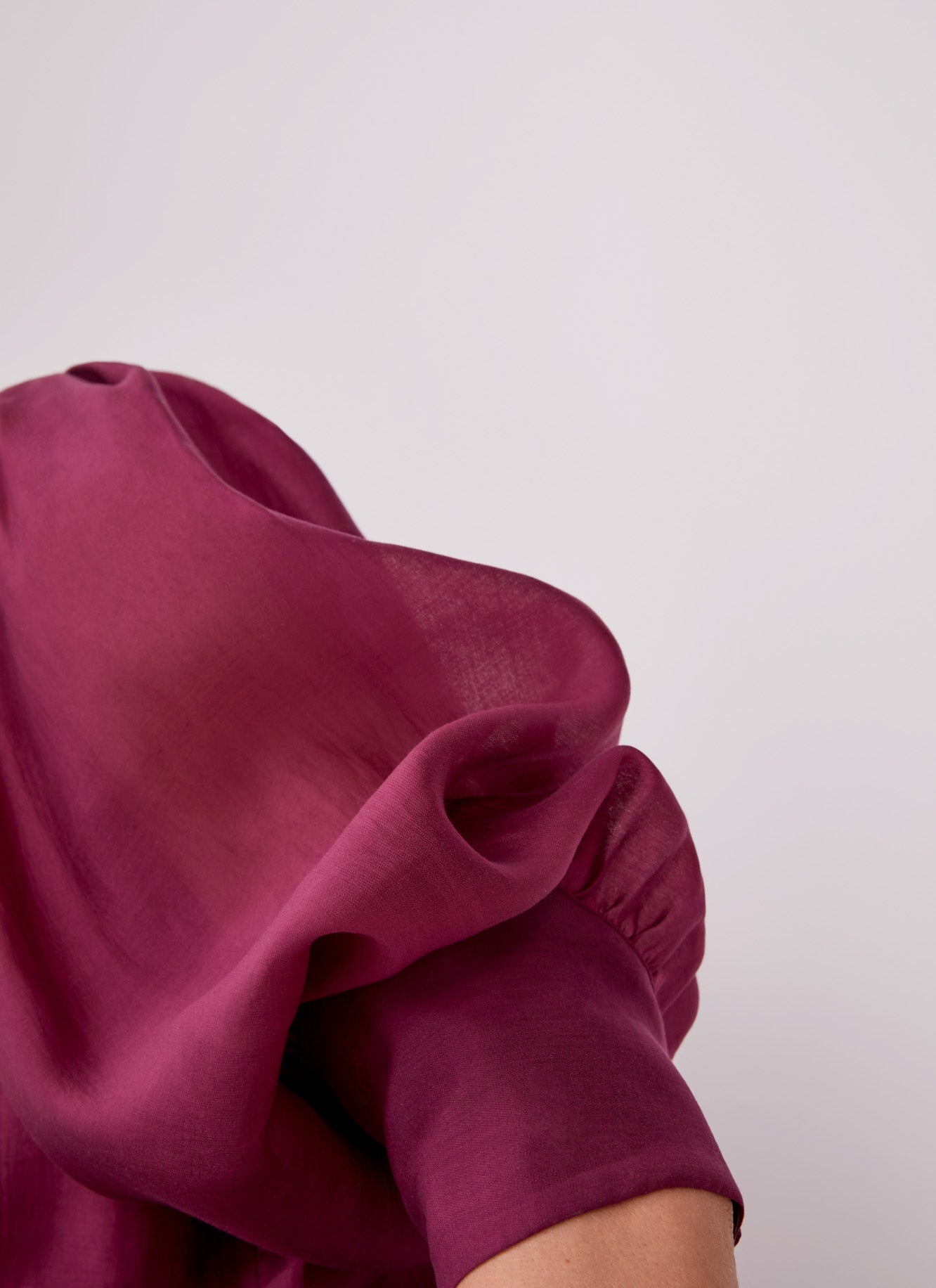 Women Long-Sleeve Shirt | Red Bougainvillea Shirt With Puff Sleeves by Spanish designer Adolfo Dominguez