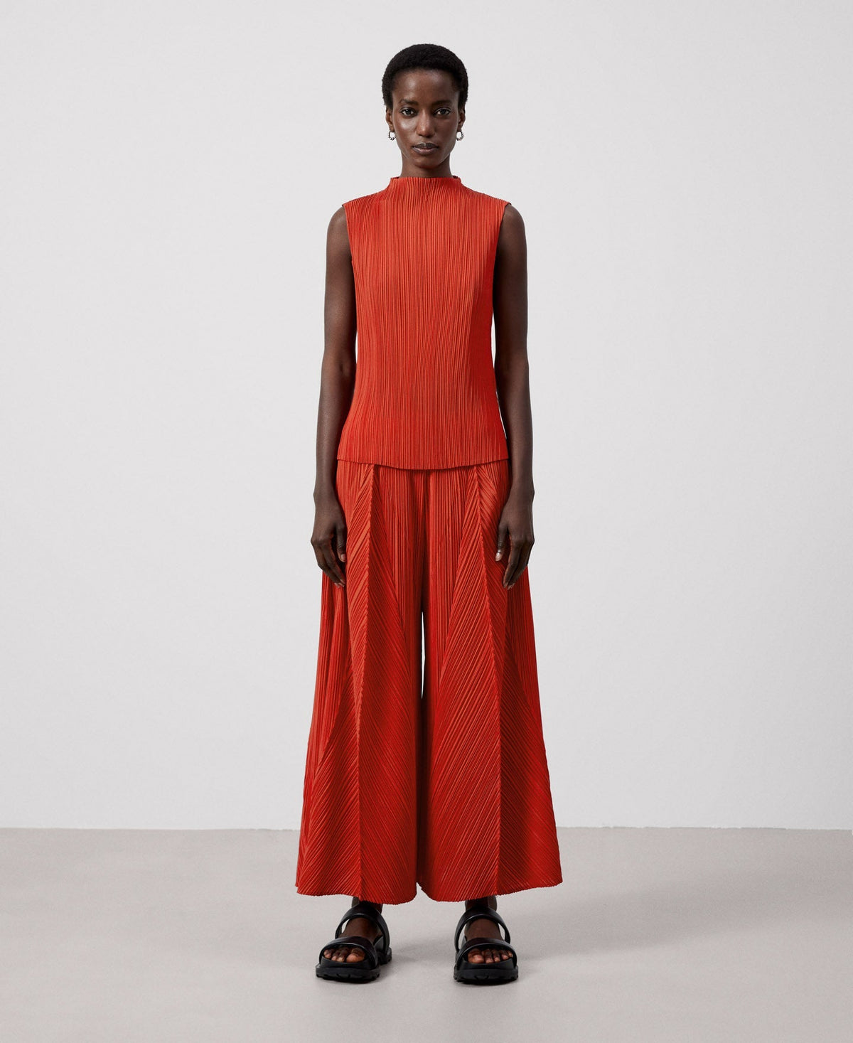 Women Top | Red Crinkle Sleeveless Top by Spanish designer Adolfo Dominguez