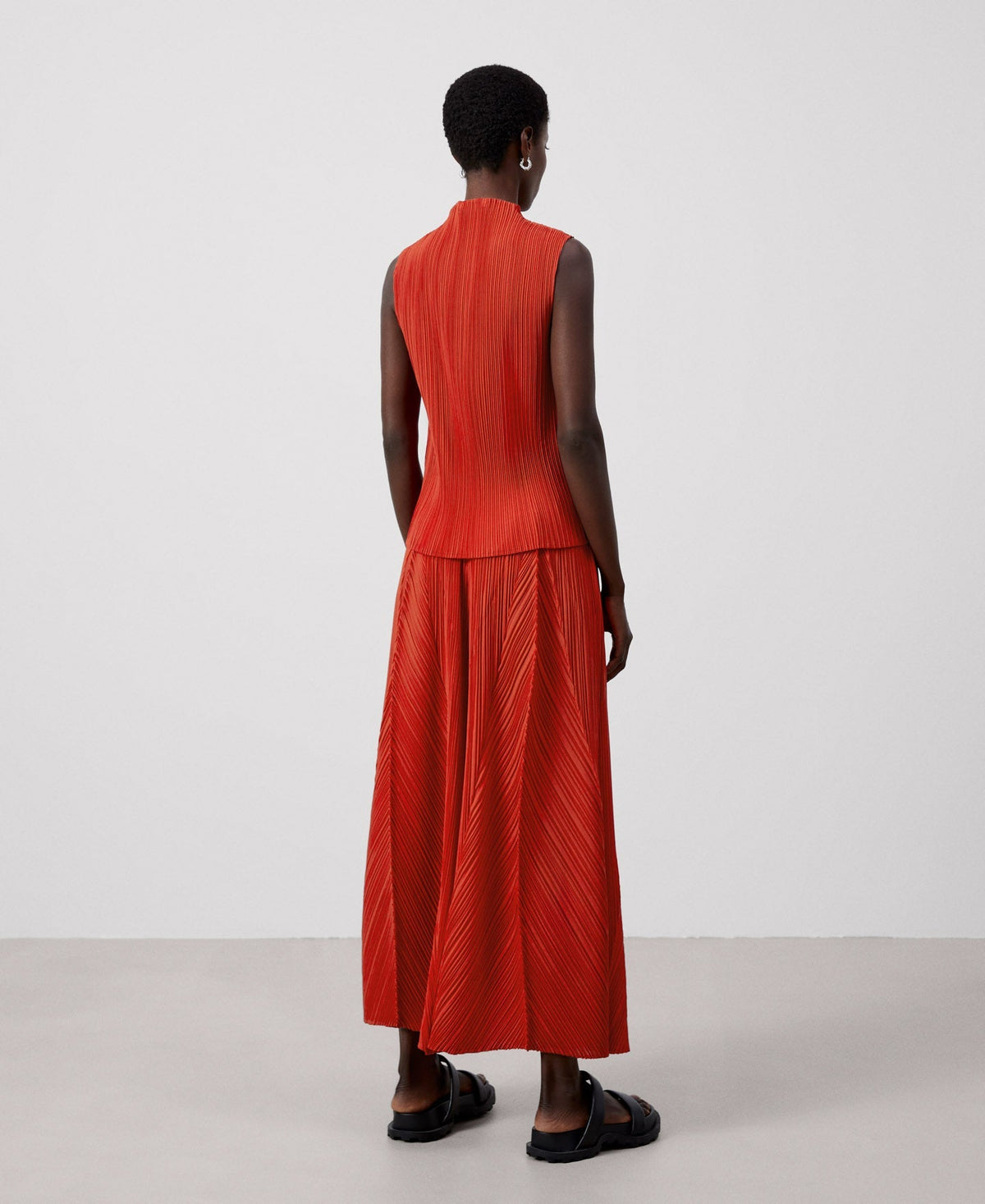Women Top | Red Crinkle Sleeveless Top by Spanish designer Adolfo Dominguez