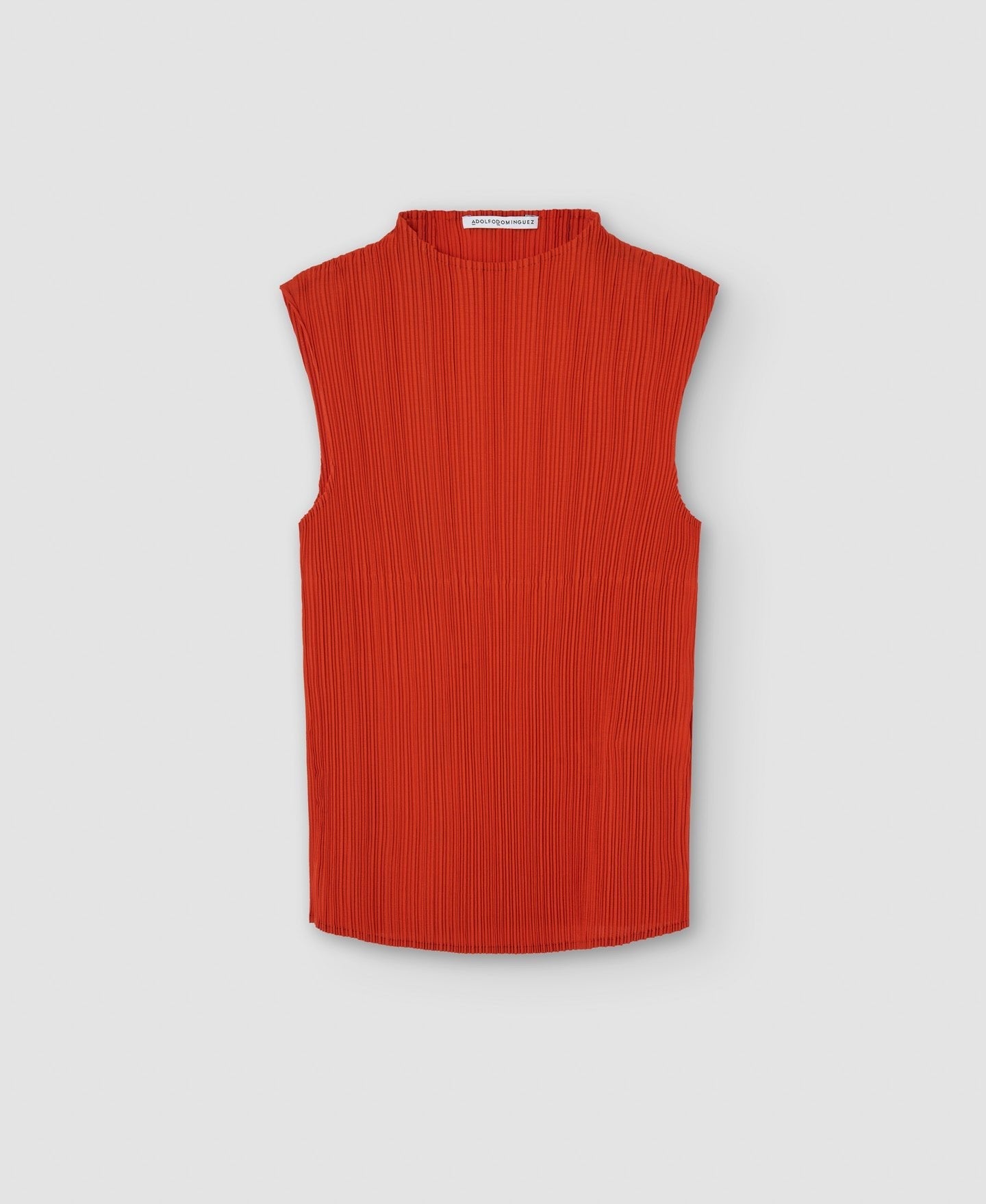 Women Top | Red Crinkle Sleeveless Top by Spanish designer Adolfo Dominguez