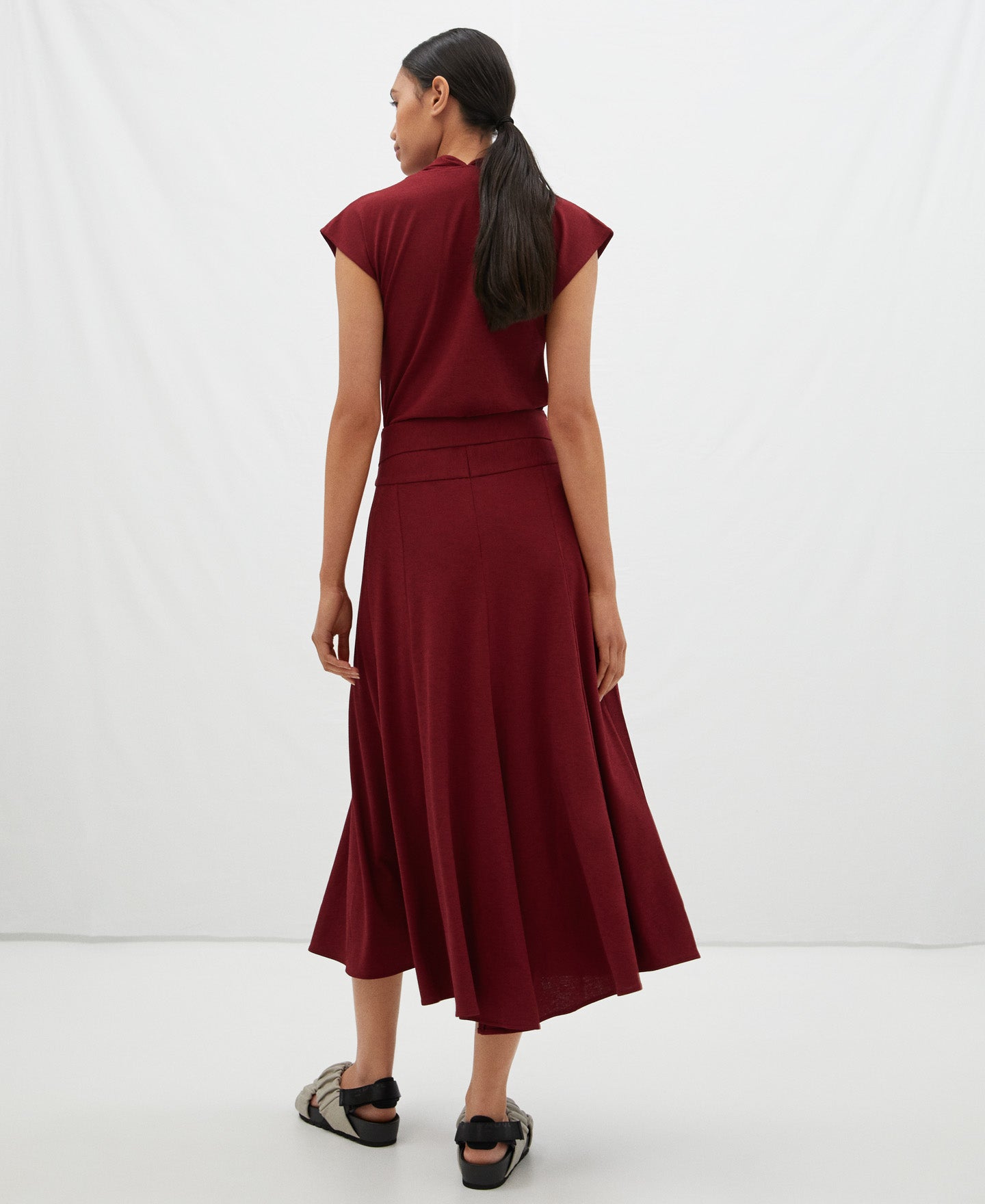 Women Shirt | Red Draped Collar Blouse by Spanish designer Adolfo Dominguez