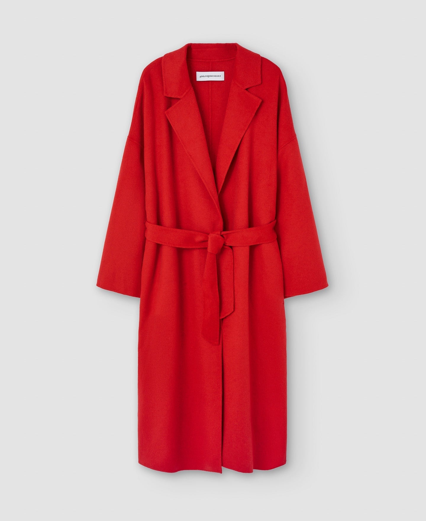 Women Coat | Red Merino Wool Flared Coat by Spanish designer Adolfo Dominguez