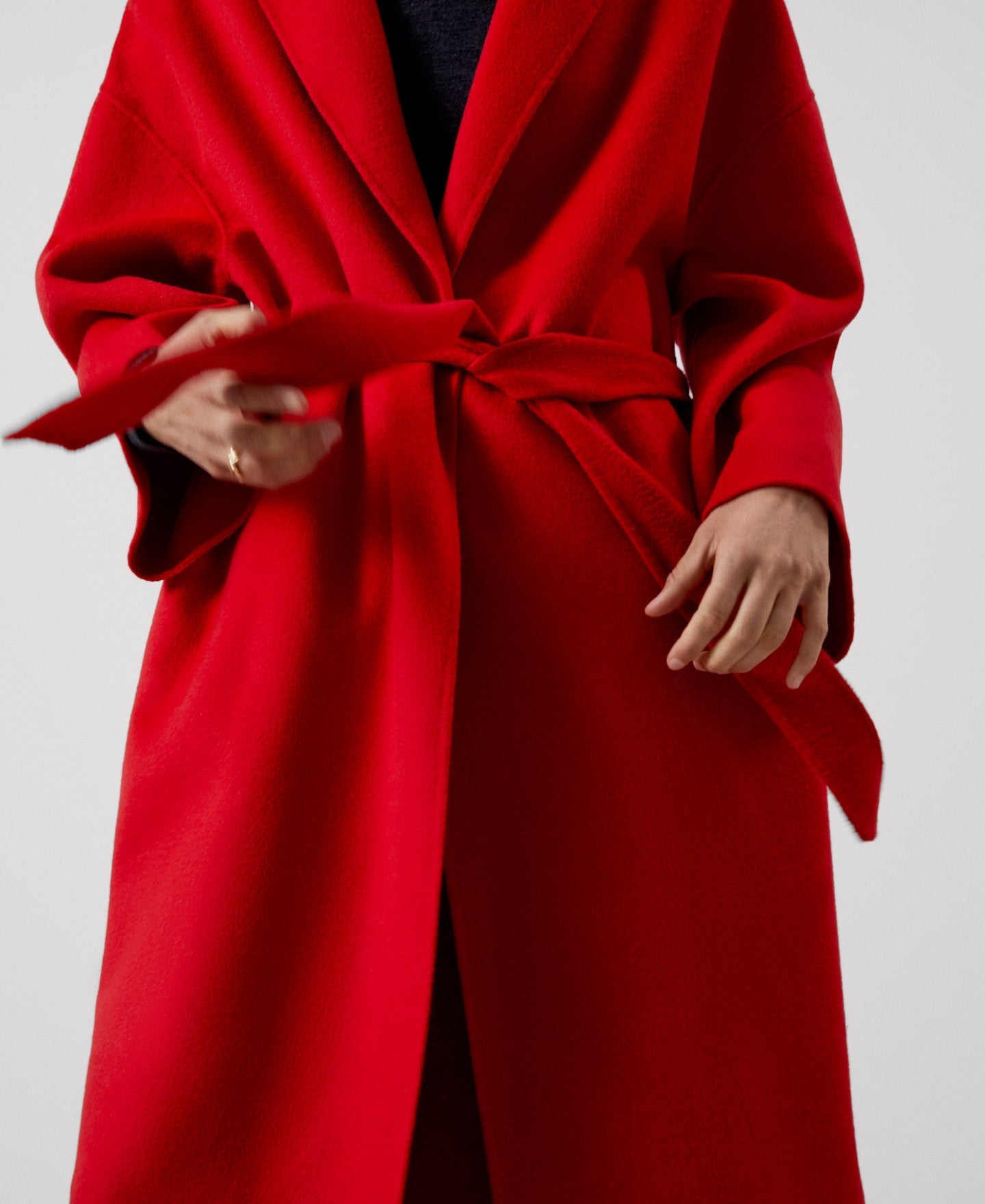 Women Coat | Red Merino Wool Flared Coat by Spanish designer Adolfo Dominguez