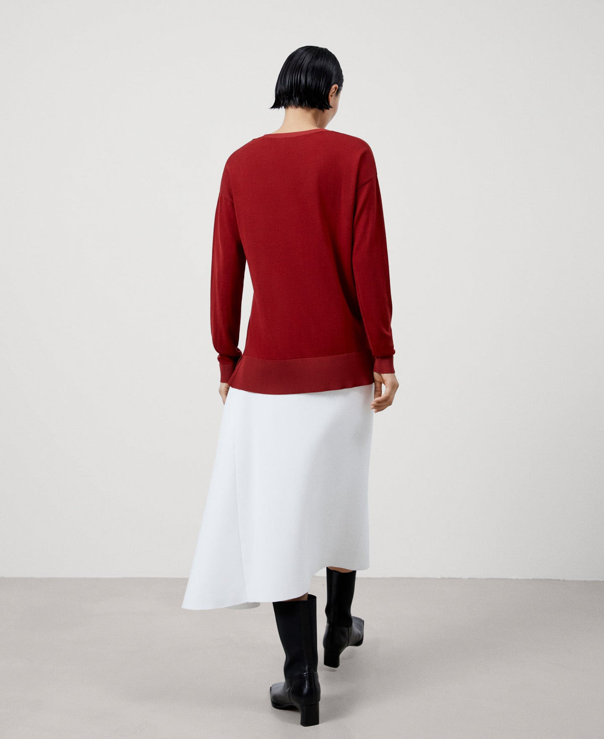 Women Jersey | Red Merino Wool V-Neck Sweater by Spanish designer Adolfo Dominguez