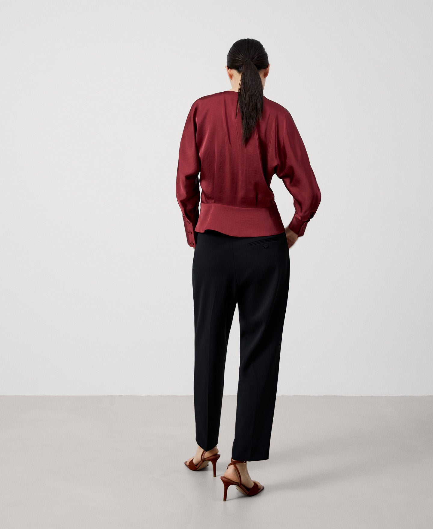 Women Short Sleeved Shirt | Red Ruffled Collar And Japanese Sleeve Shirt by Spanish designer Adolfo Dominguez