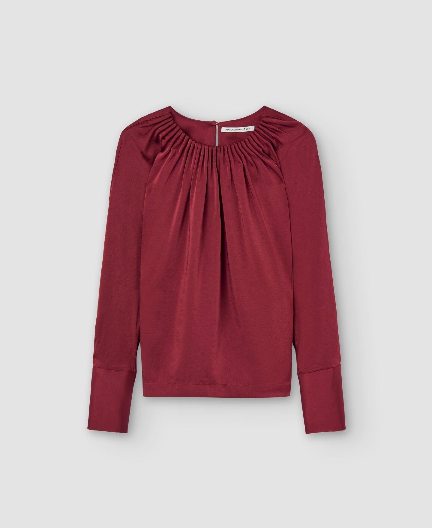 Women Short Sleeved Shirt | Red Ruffled Collar And Japanese Sleeve Shirt by Spanish designer Adolfo Dominguez