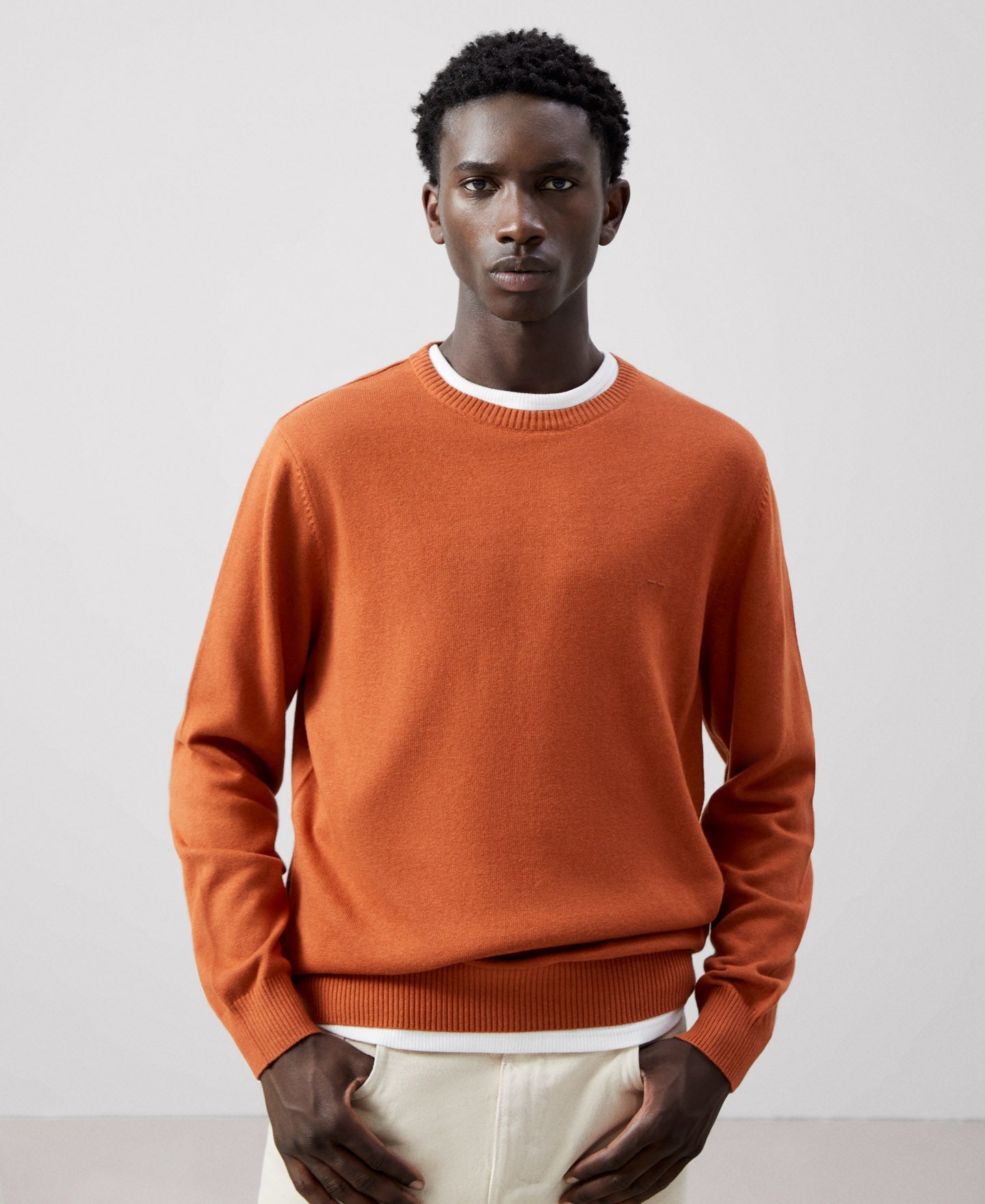 Men Jersey | Red Russet Cotton And Wool Sweater by Spanish designer Adolfo Dominguez