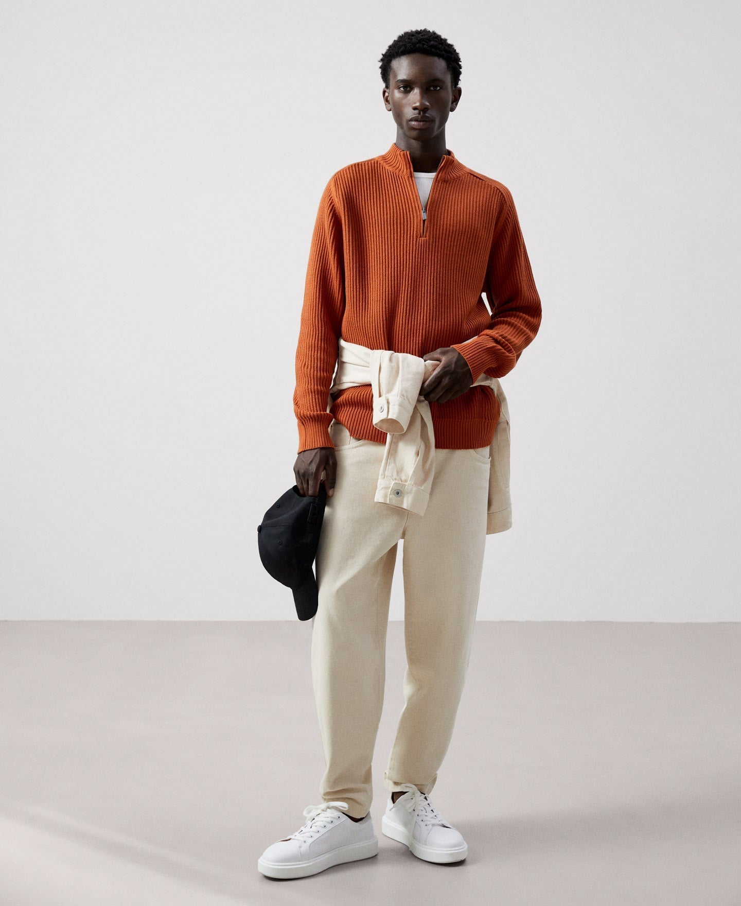 Men Jersey | Red Russet Cotton Zip-Neck Sweater by Spanish designer Adolfo Dominguez