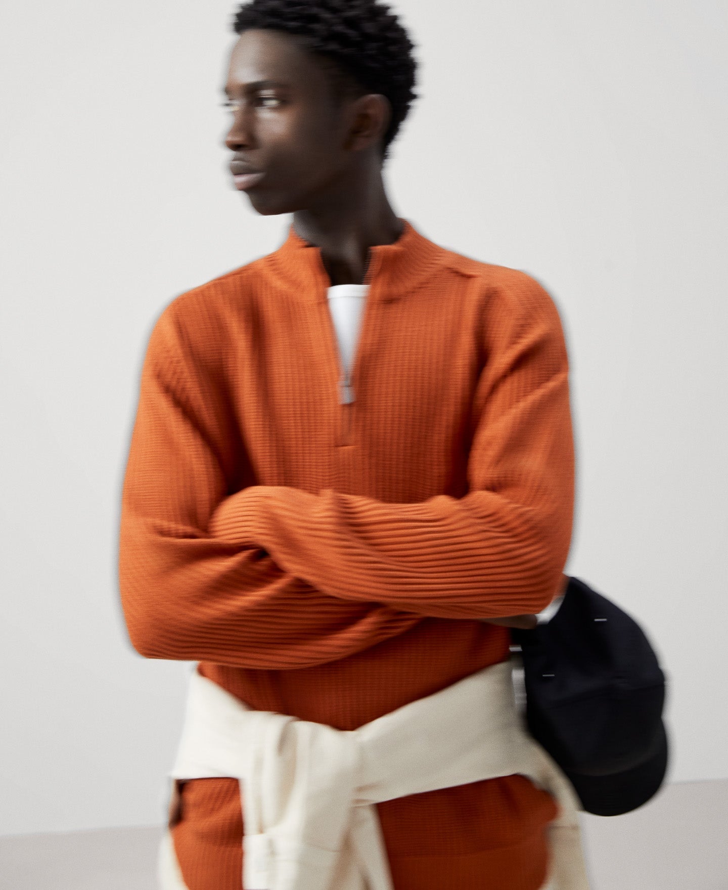 Men Jersey | Red Russet Cotton Zip-Neck Sweater by Spanish designer Adolfo Dominguez