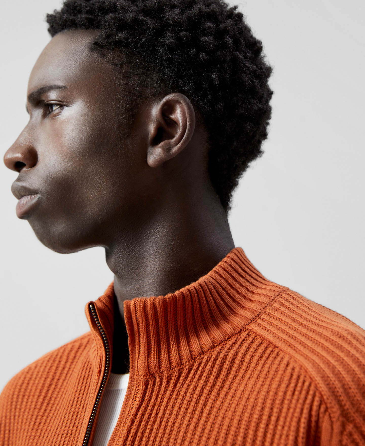 Men Jersey | Red Russet Cotton Zip-Neck Sweater by Spanish designer Adolfo Dominguez