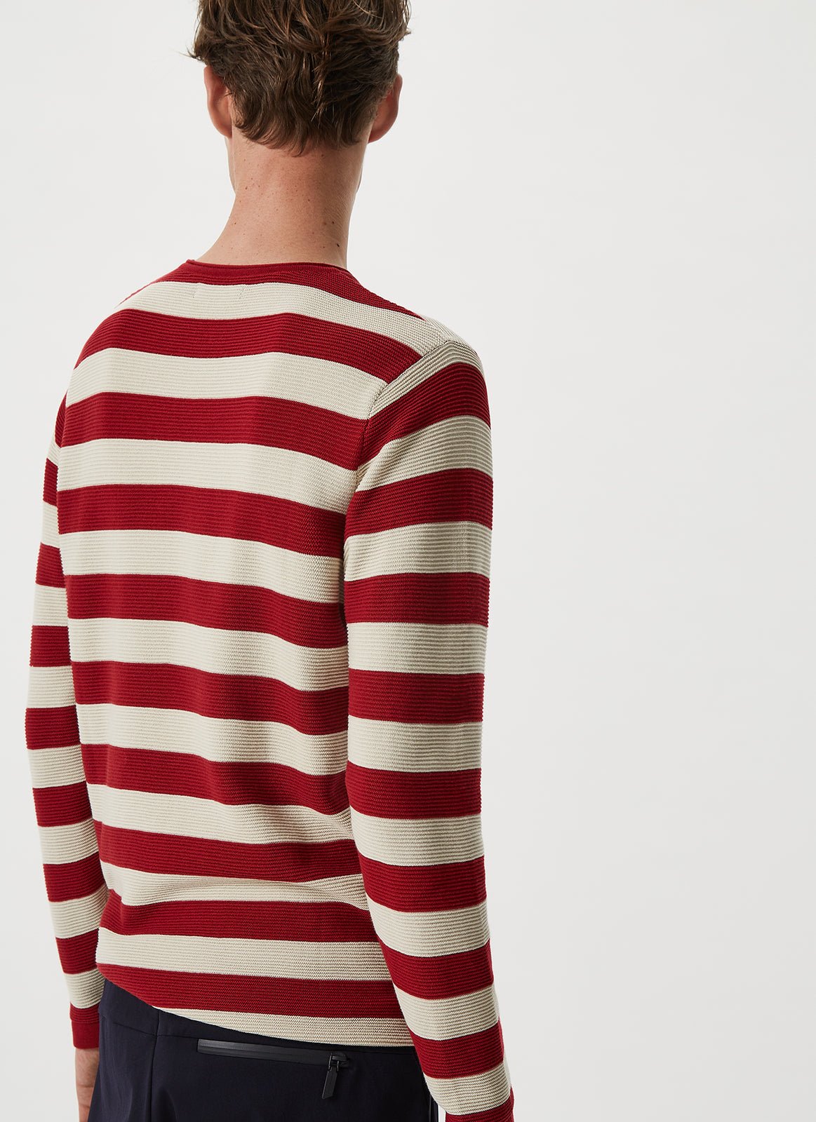 Men Jersey | Red Stripe Breton Sweater With Roll Edge Neck by Spanish designer Adolfo Dominguez