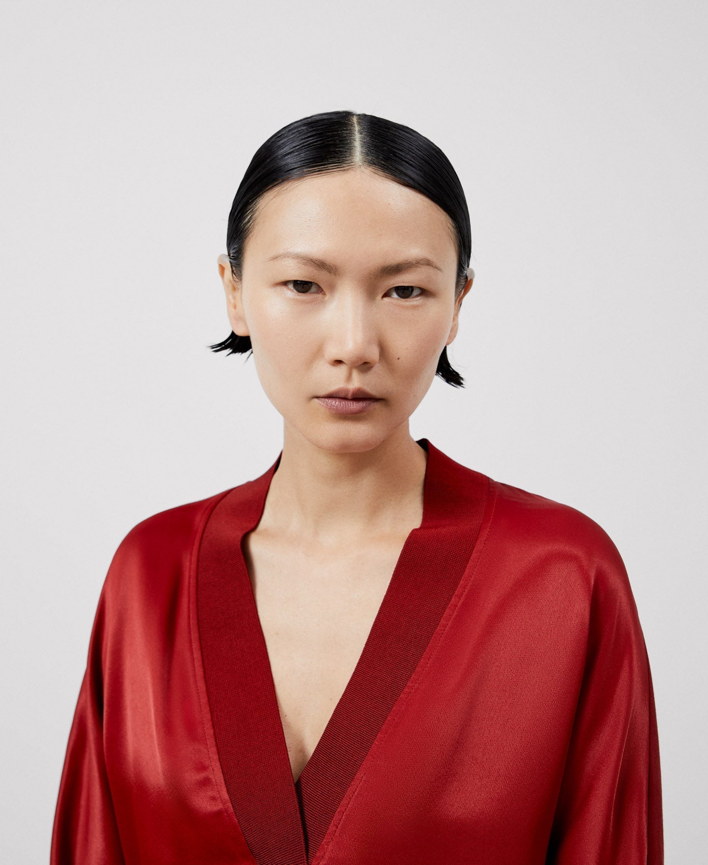 Women Long-Sleeve T-Shirt | Red Viscose V-Neckline Blouse by Spanish designer Adolfo Dominguez