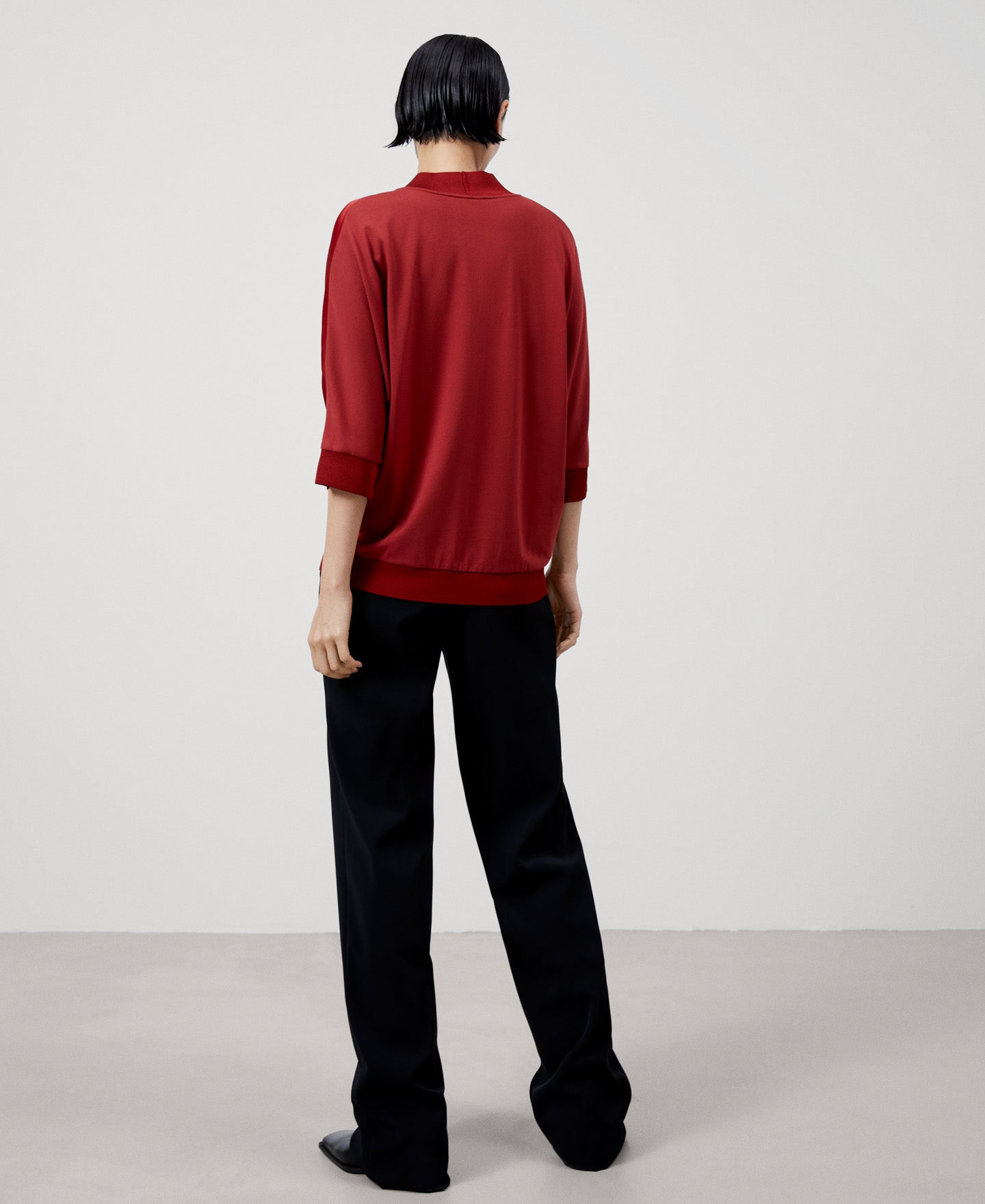 Women Long-Sleeve T-Shirt | Red Viscose V-Neckline Blouse by Spanish designer Adolfo Dominguez