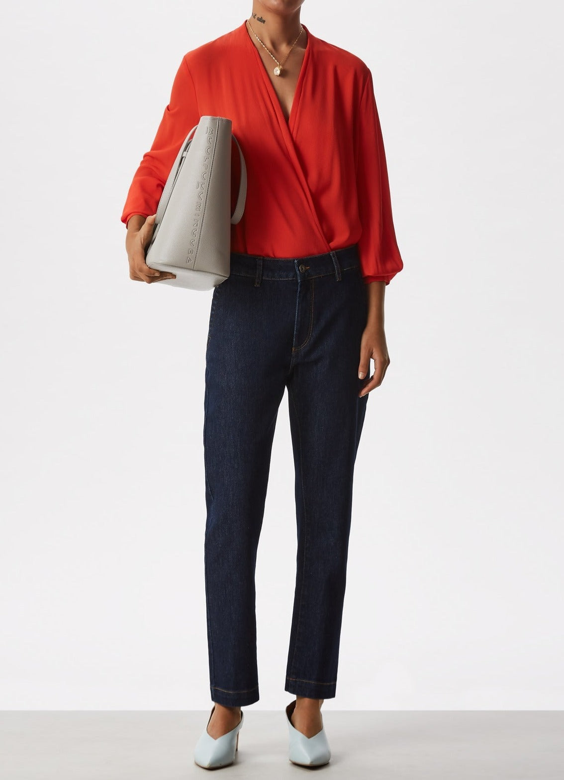 Women Long-Sleeve Shirt | Red Wrap Fluid Shirt by Spanish designer Adolfo Dominguez