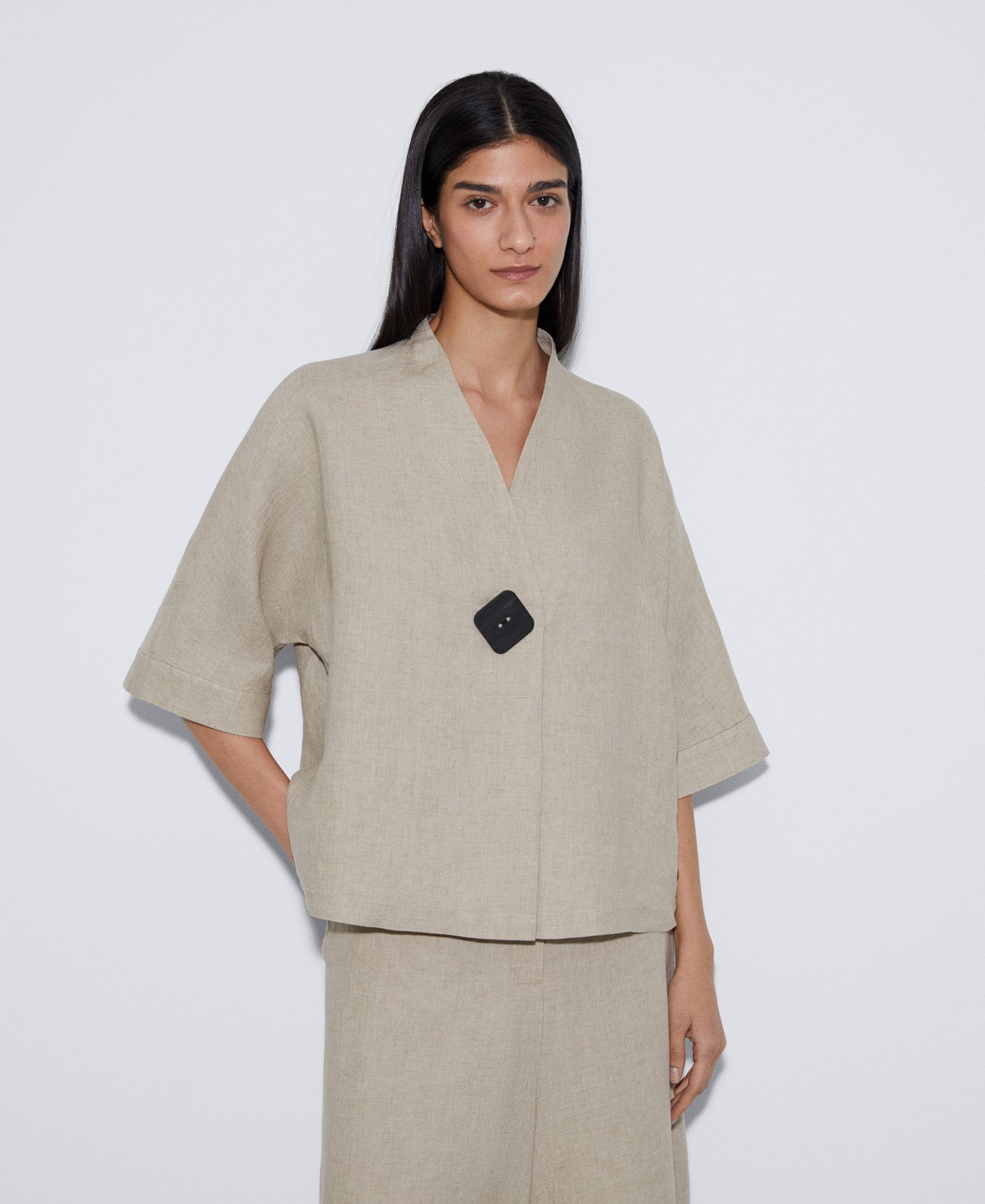 Women Shirt | Rope Brown European Responsible Linen Shirt by Spanish designer Adolfo Dominguez