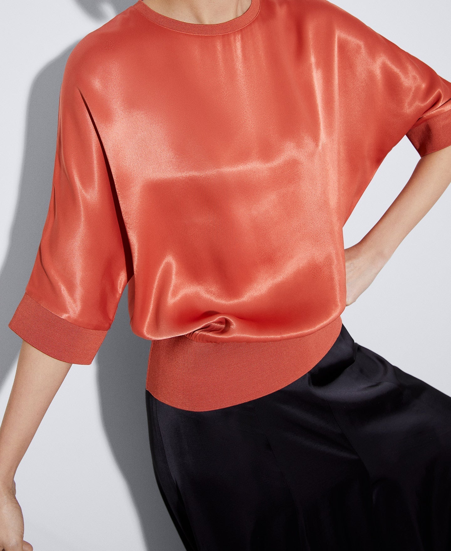 Women Short Sleeved Shirt | Salmon Short Sleeve Viscose Blouse by Spanish designer Adolfo Dominguez
