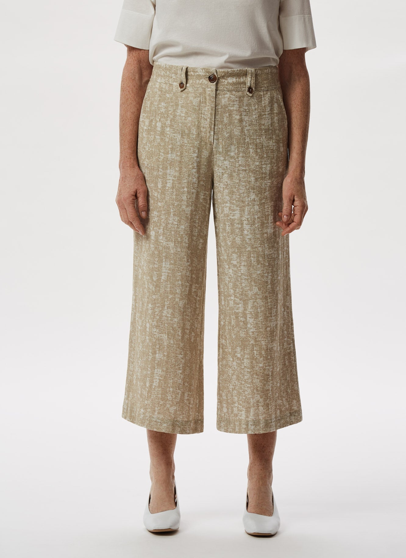 Women Trousers | Sand Linen And Cotton Crop Trousers by Spanish designer Adolfo Dominguez