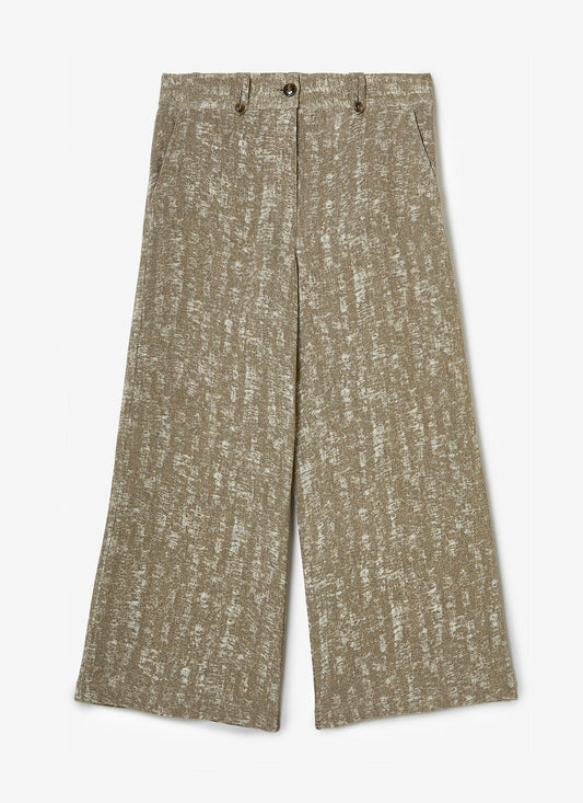 Women Trousers | Sand Linen And Cotton Crop Trousers by Spanish designer Adolfo Dominguez