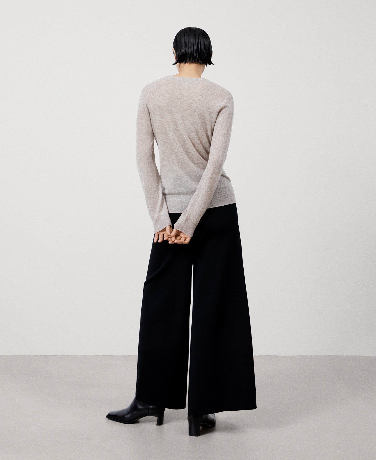 Women Jersey | Sand Melange Merino Wool Crew Neck Sweater by Spanish designer Adolfo Dominguez