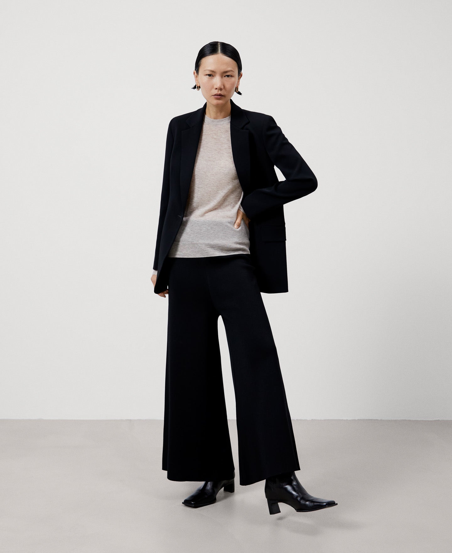 Women Jersey | Sand Melange Merino Wool Crew Neck Sweater by Spanish designer Adolfo Dominguez