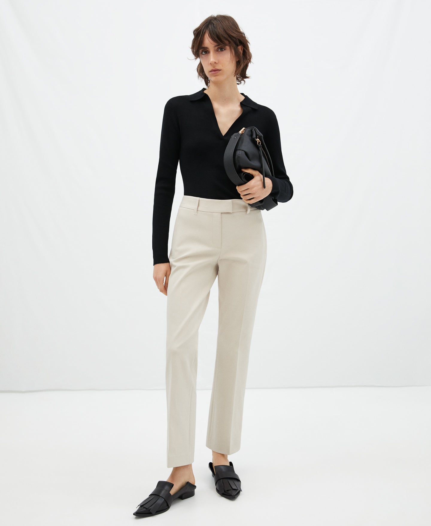 Women Trousers | Sand Mini Flare Trousers by Spanish designer Adolfo Dominguez