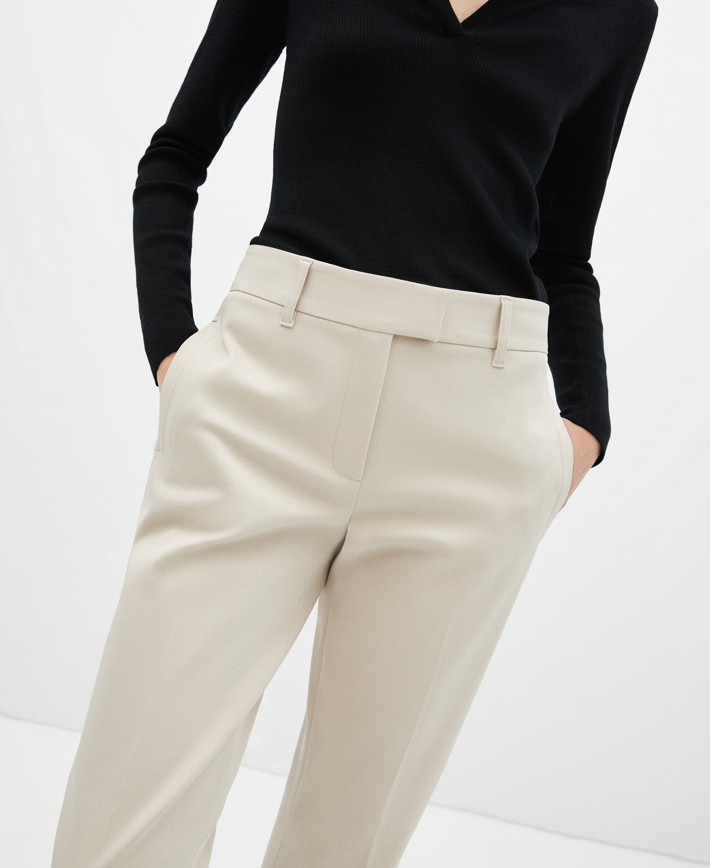 Women Trousers | Sand Mini Flare Trousers by Spanish designer Adolfo Dominguez