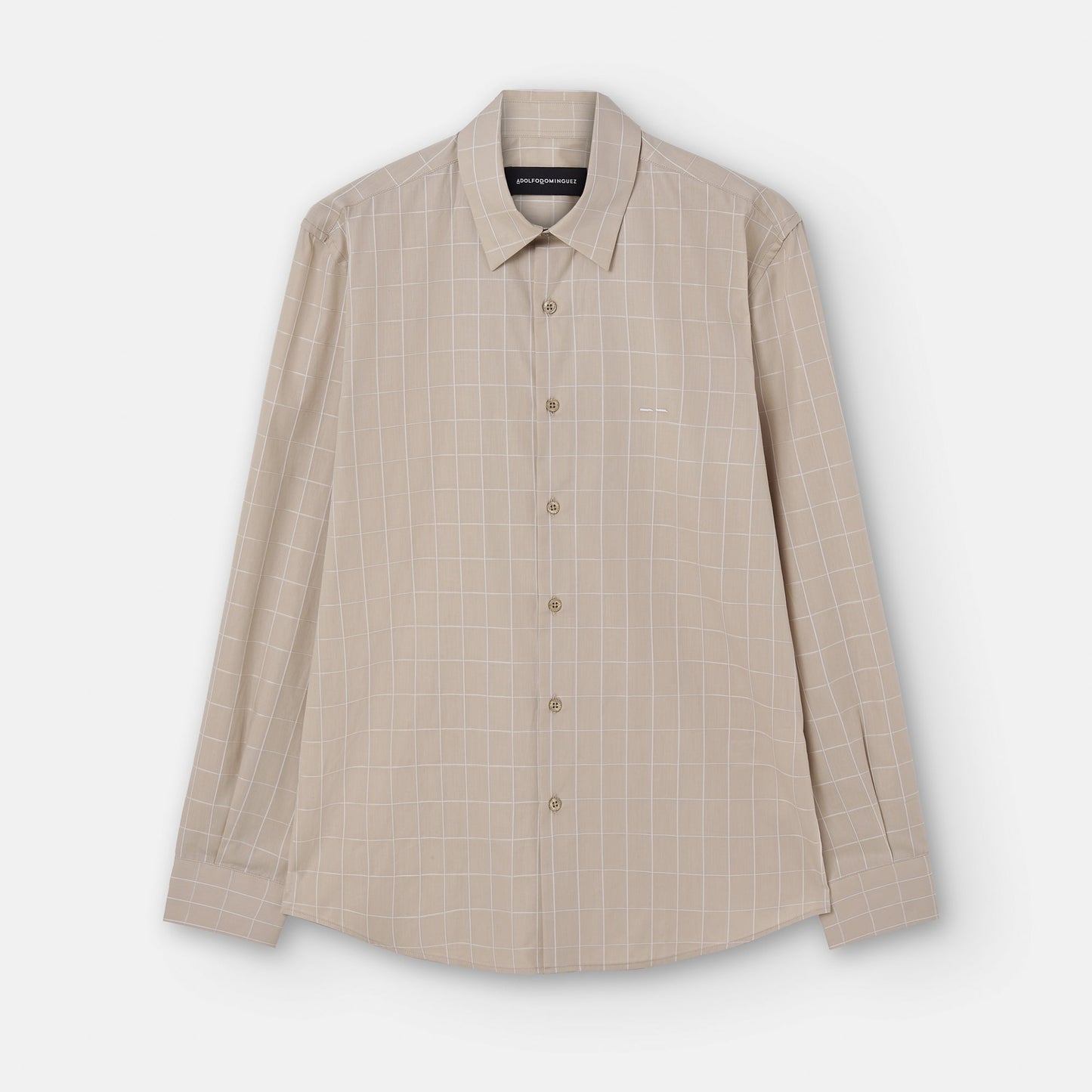 Men Shirt | Sand Plaid Cotton Shirt by Spanish designer Adolfo Dominguez