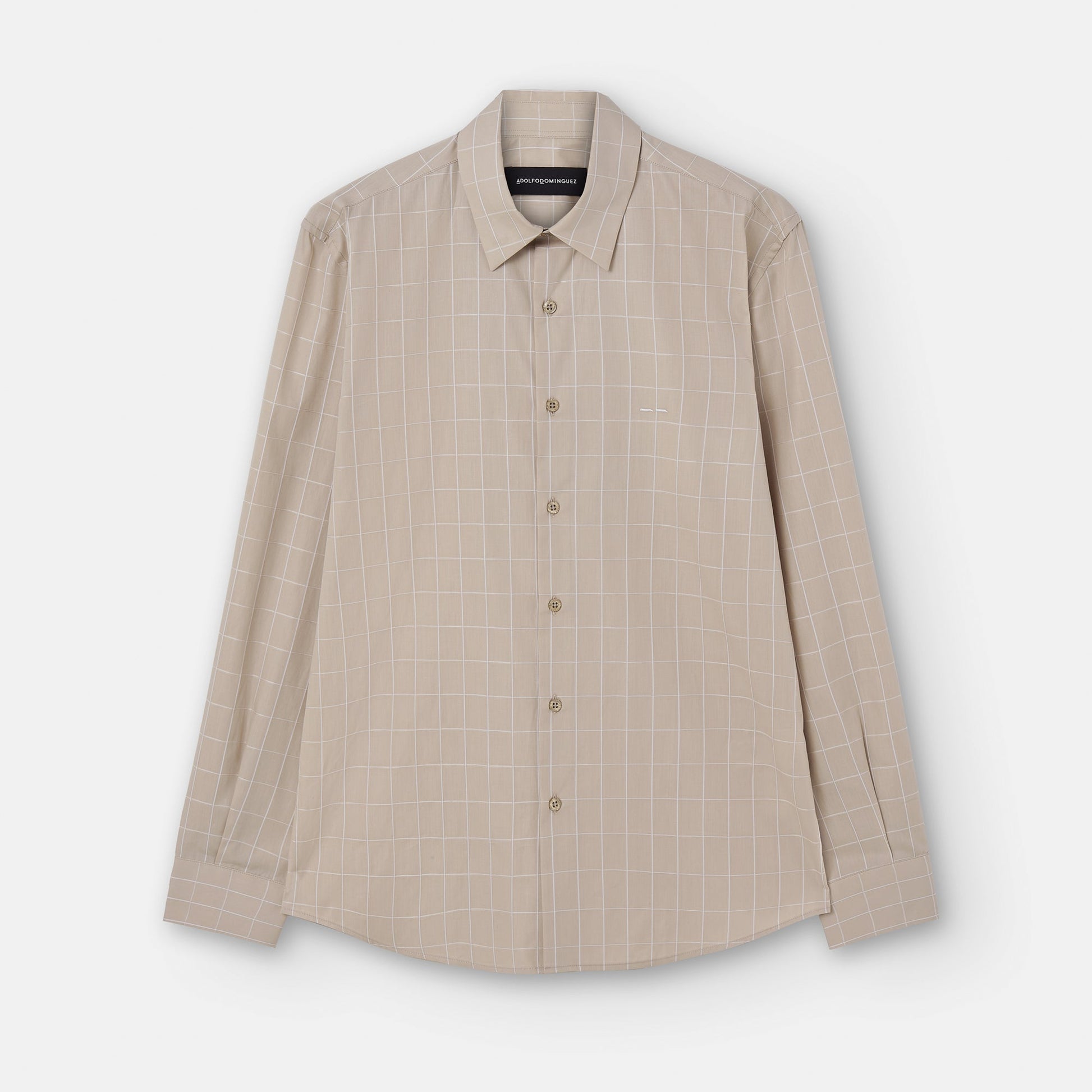 Men Shirt | Sand Plaid Cotton Shirt by Spanish designer Adolfo Dominguez