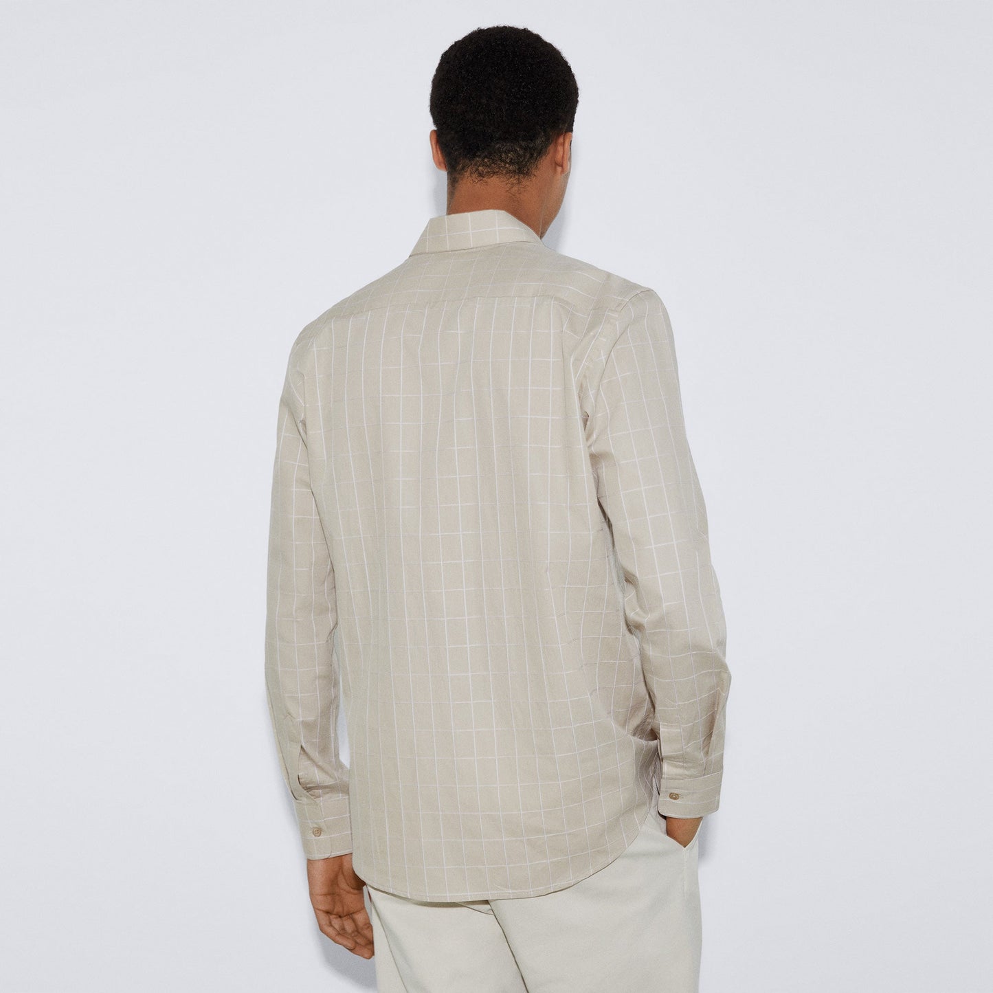 Men Shirt | Sand Plaid Cotton Shirt by Spanish designer Adolfo Dominguez