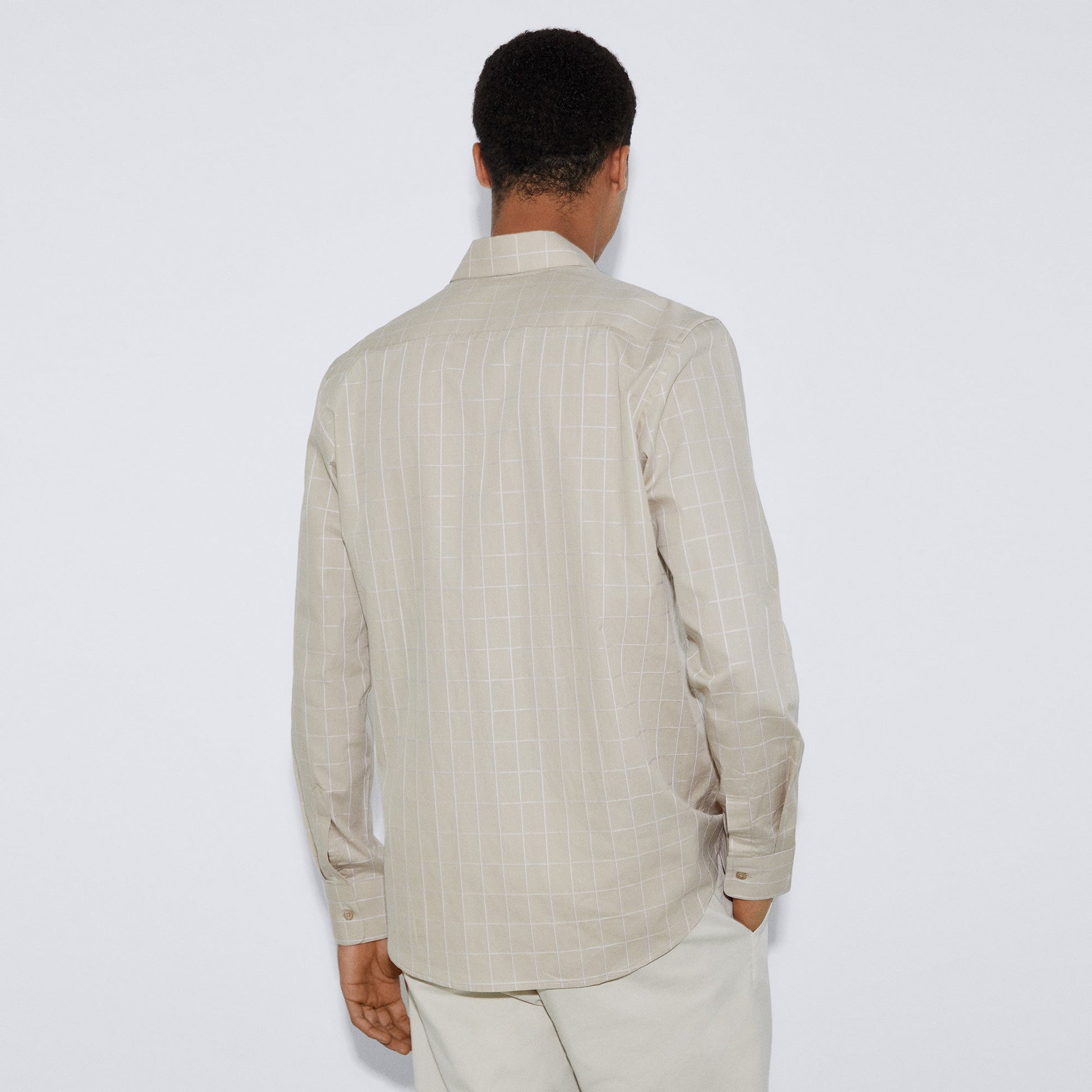 Men Shirt | Sand Plaid Cotton Shirt by Spanish designer Adolfo Dominguez