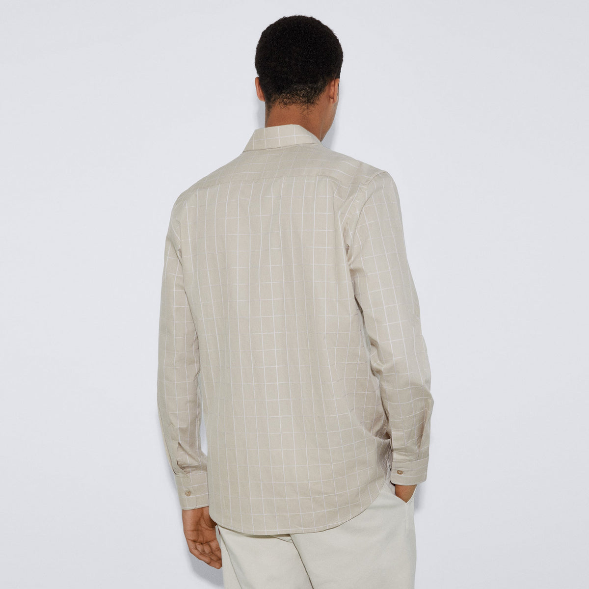 Men Shirt | Sand Plaid Cotton Shirt by Spanish designer Adolfo Dominguez