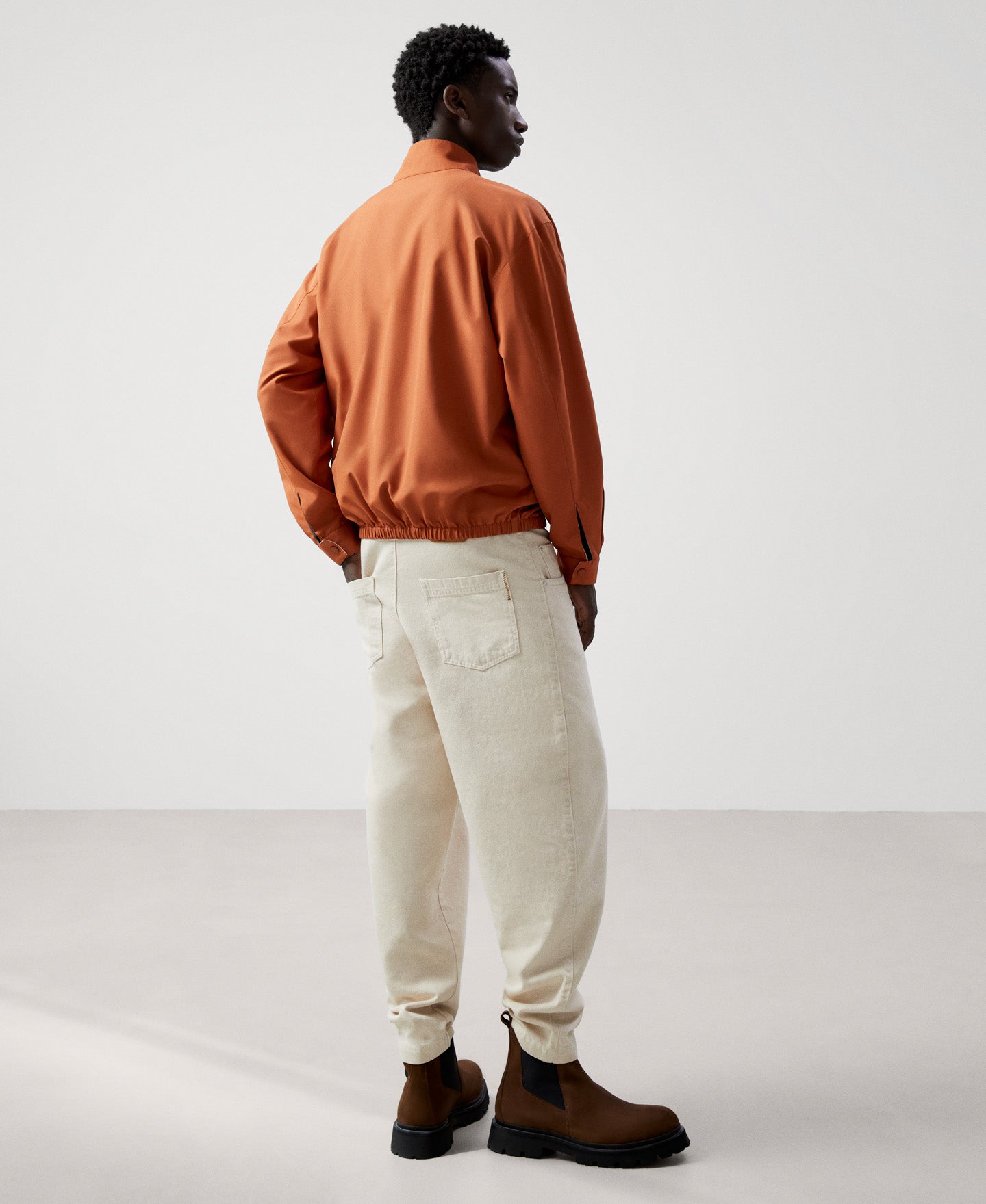 Men Jacket | Sand Reversible Mandarin Collar Harrington by Spanish designer Adolfo Dominguez