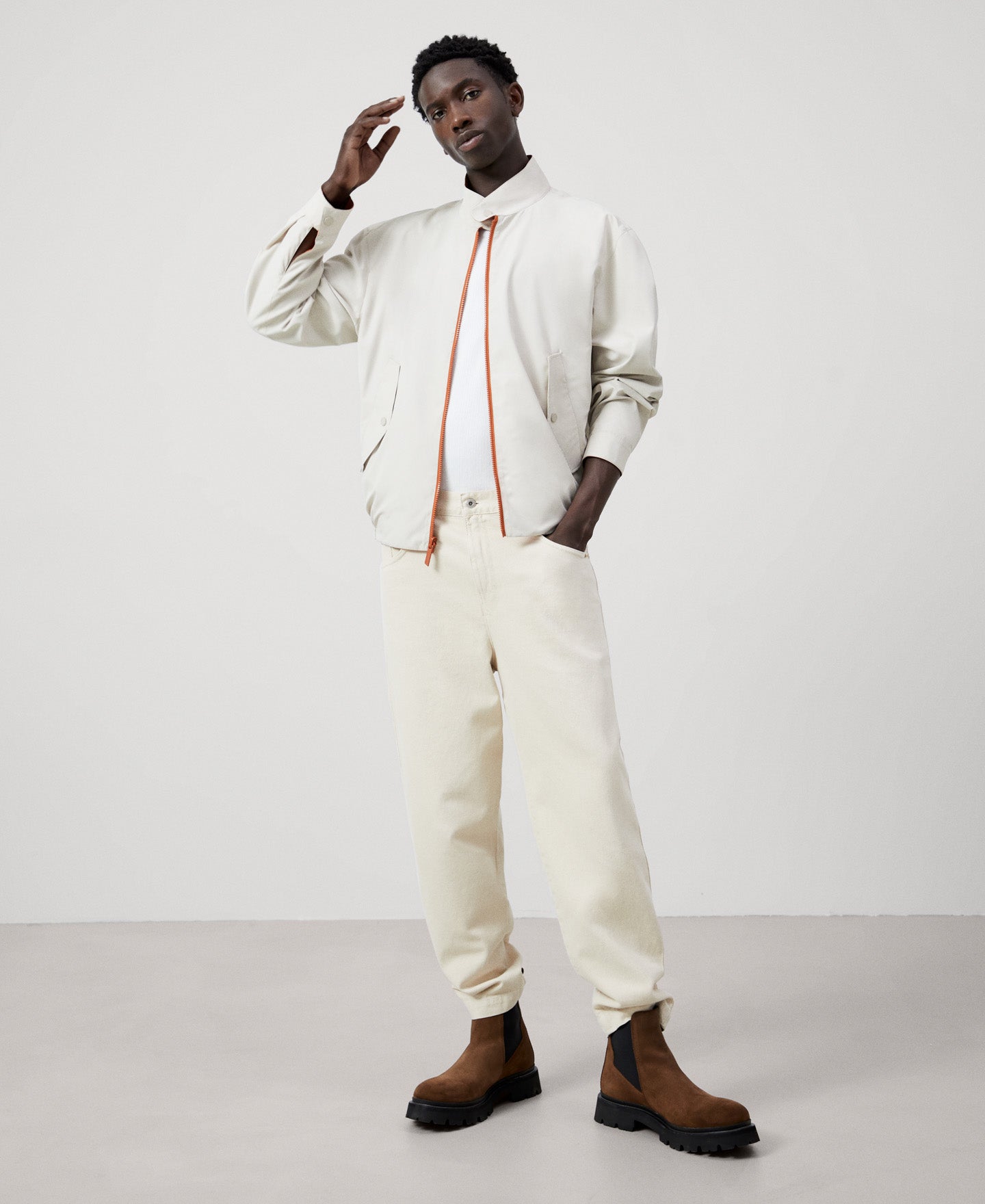 Men Jacket | Sand Reversible Mandarin Collar Harrington by Spanish designer Adolfo Dominguez