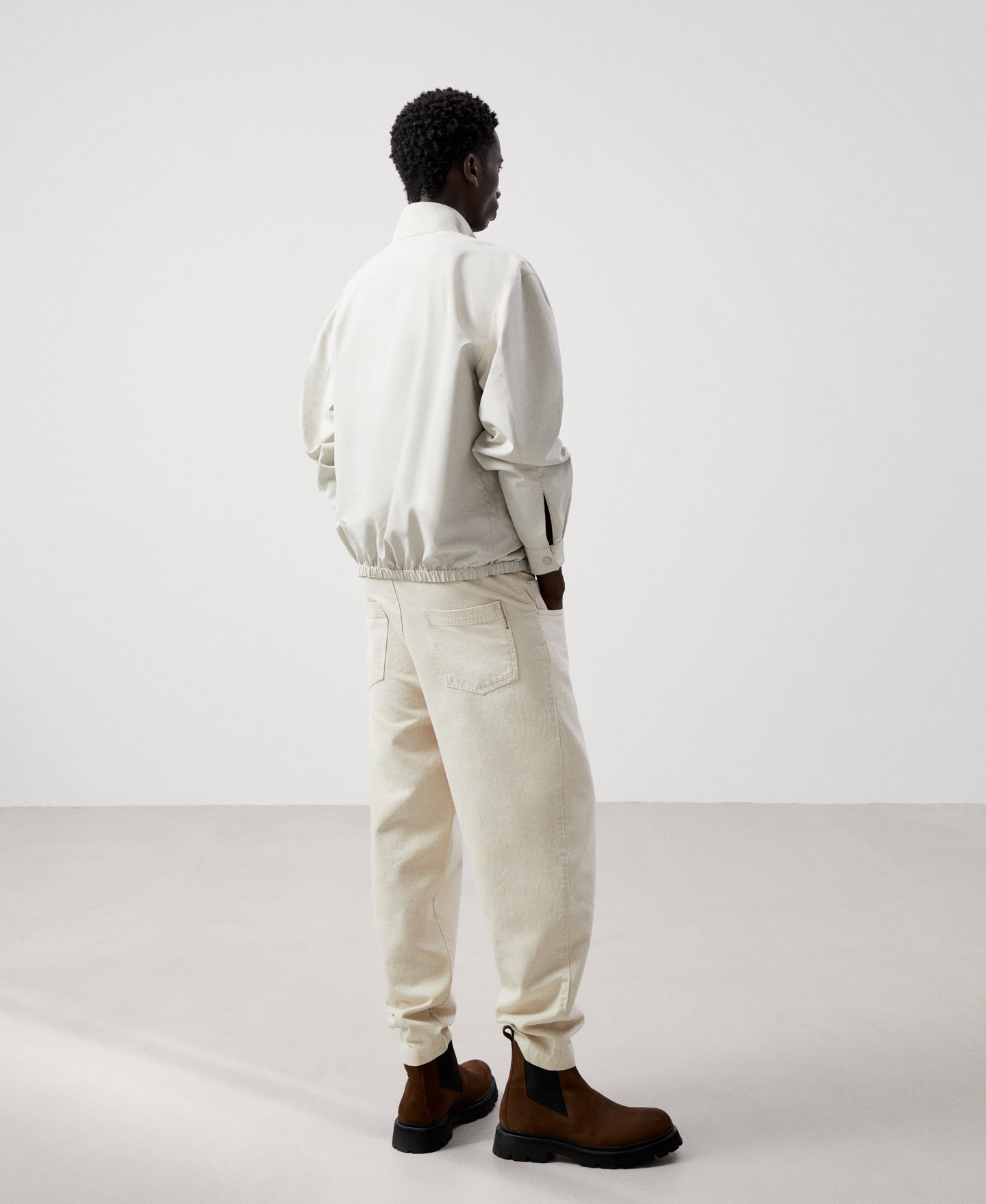 Men Jacket | Sand Reversible Mandarin Collar Harrington by Spanish designer Adolfo Dominguez