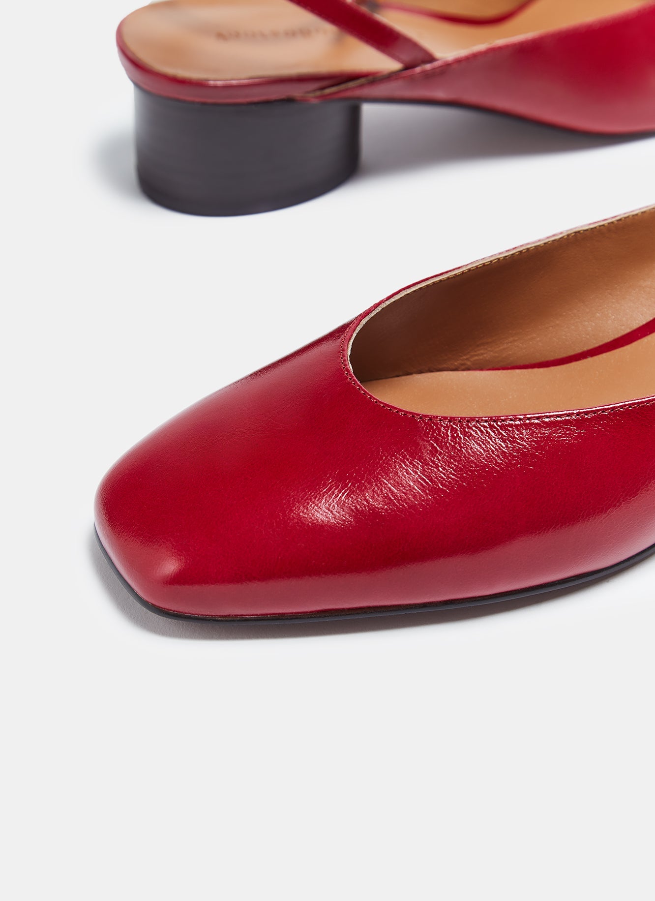 Women Shoes | Scarlet Red Open Shoes With Low Heel by Spanish designer Adolfo Dominguez