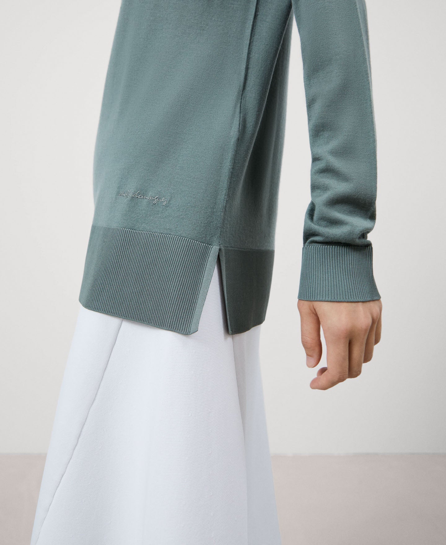 Women Jersey | Sea Water Green Merino Wool V-Neck Sweater by Spanish designer Adolfo Dominguez