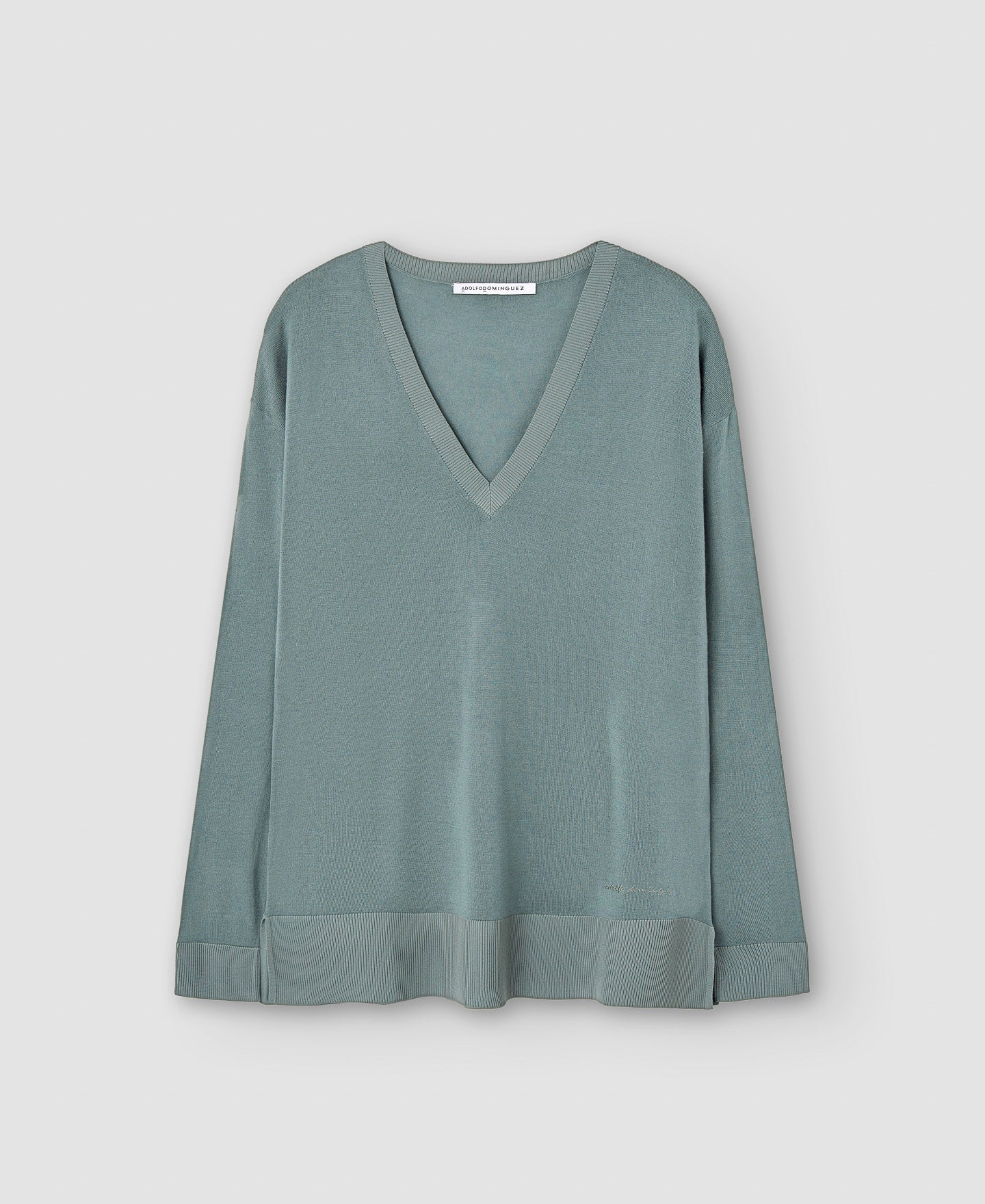 Women Jersey | Sea Water Green Merino Wool V-Neck Sweater by Spanish designer Adolfo Dominguez