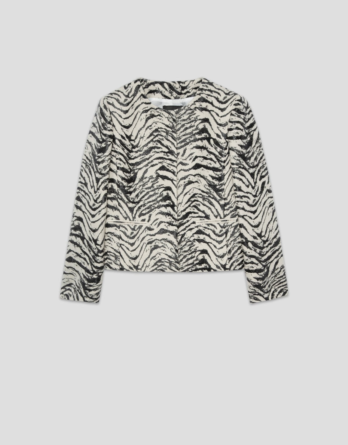 Jackets | Short jacquard jacket with zebra design raffia by Spanish designer Roberto Verino