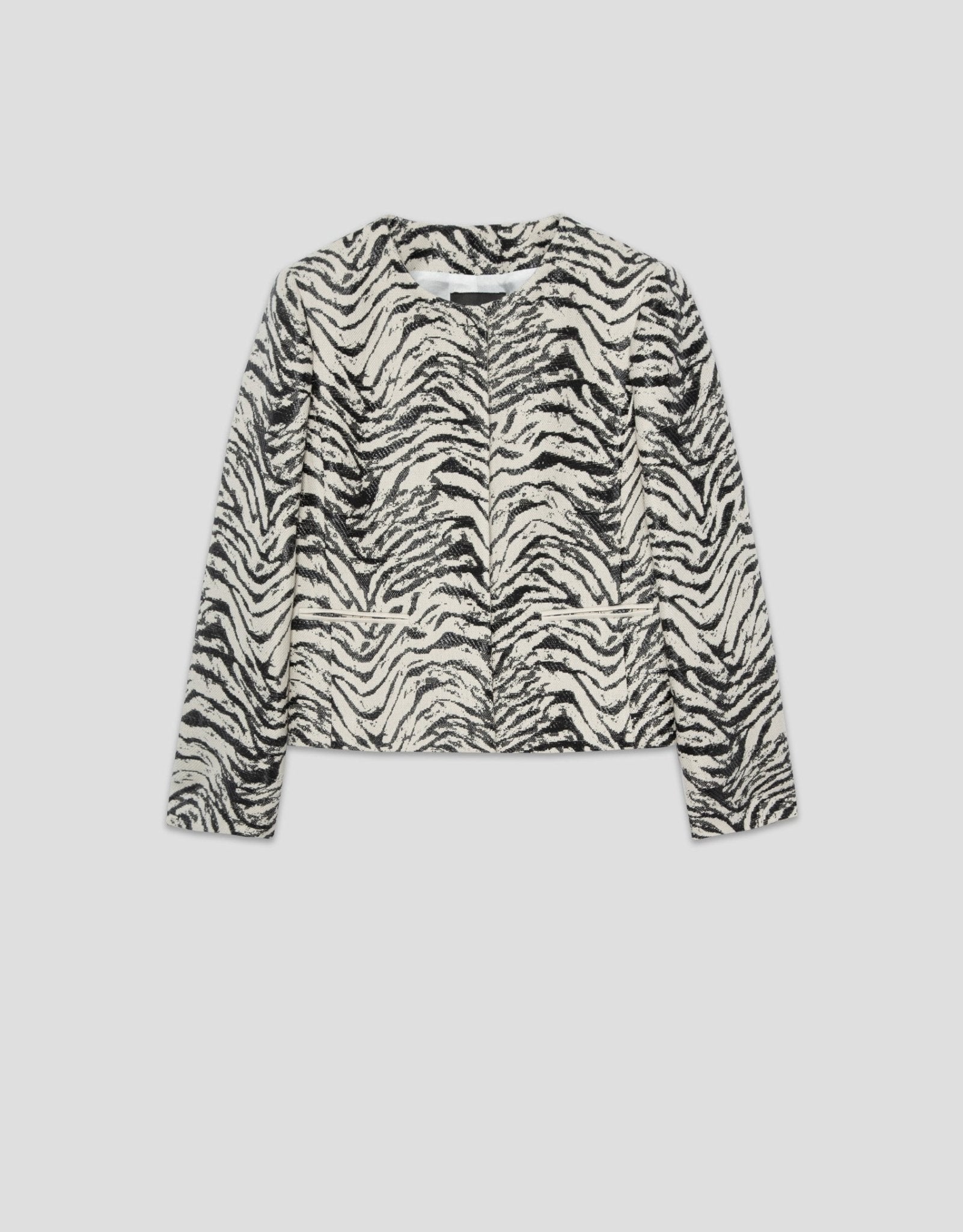 Jackets | Short jacquard jacket with zebra design raffia by Spanish designer Roberto Verino