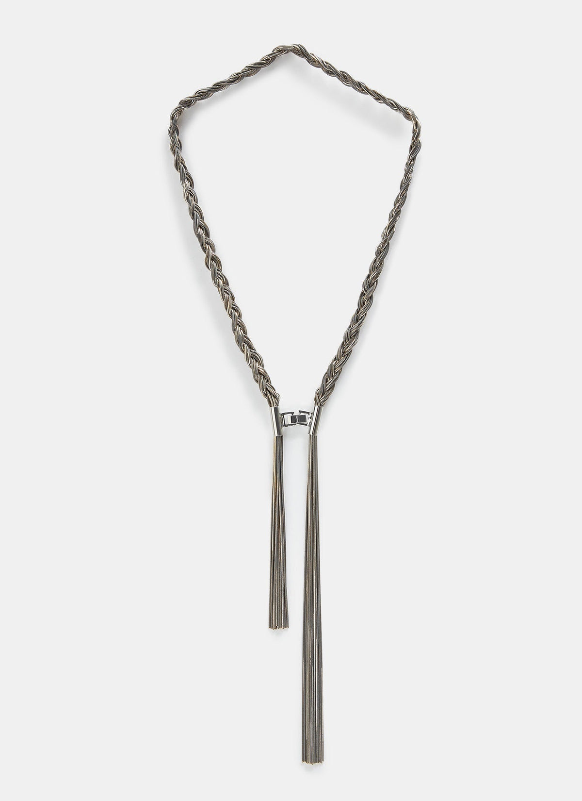 Women Necklace | Silver Braided Necklace With Front Closure by Spanish designer Adolfo Dominguez