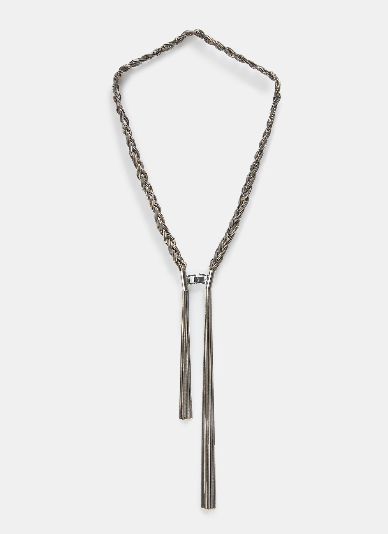 Women Necklace | Silver Braided Necklace With Front Closure by Spanish designer Adolfo Dominguez