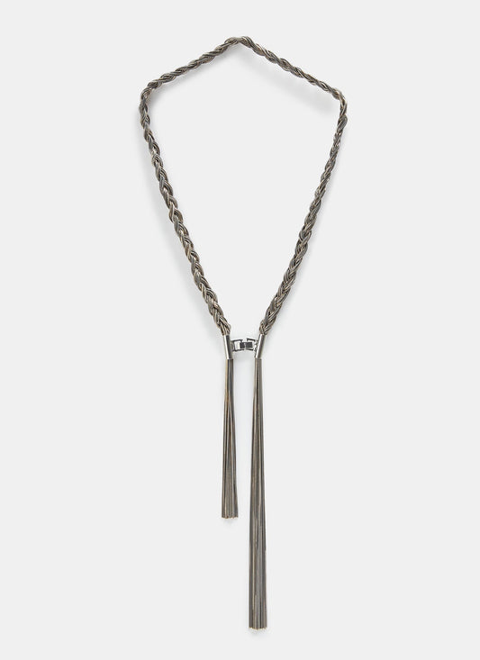 Women Necklace | Silver Braided Necklace With Front Closure by Spanish designer Adolfo Dominguez