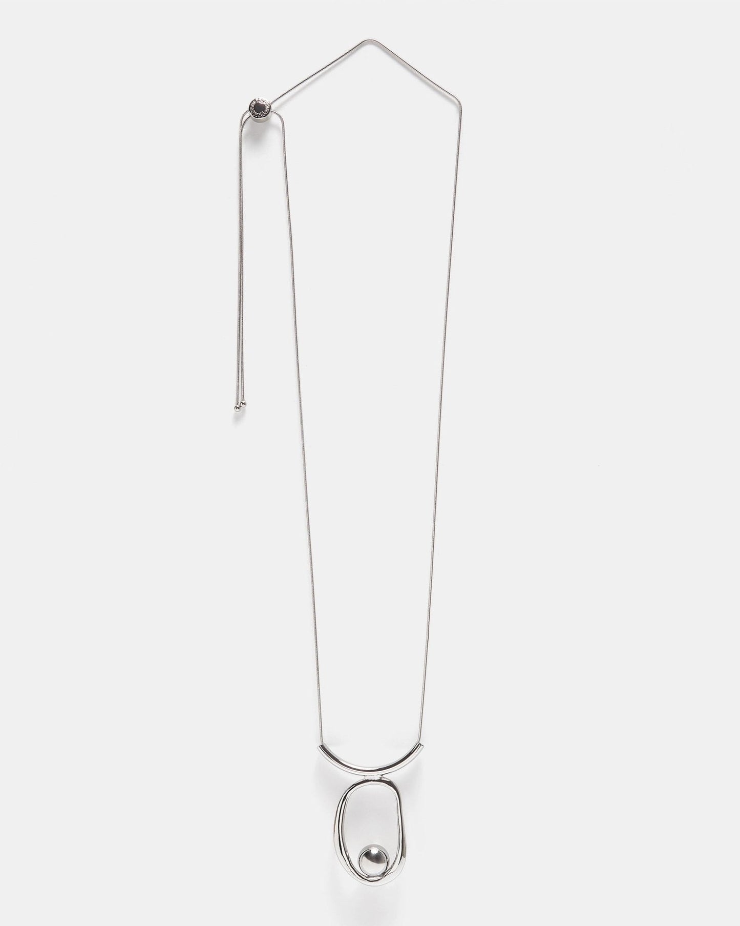 Women Necklace | Silver Color Long Necklace With Organic Pendant by Spanish designer Adolfo Dominguez