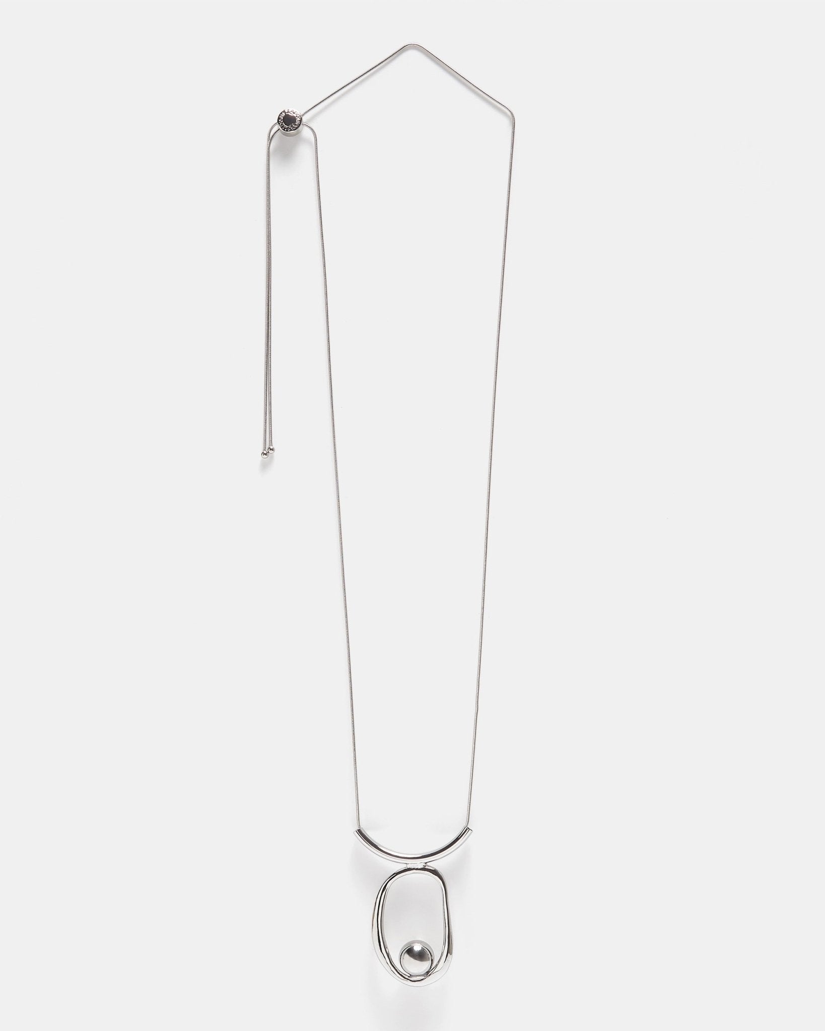 Women Necklace | Silver Color Long Necklace With Organic Pendant by Spanish designer Adolfo Dominguez