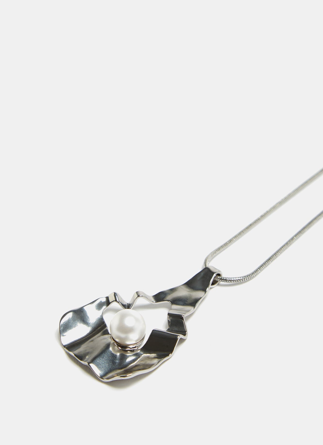 Women Necklace | Silver Color Necklace With Mounted Vegan Pearl by Spanish designer Adolfo Dominguez