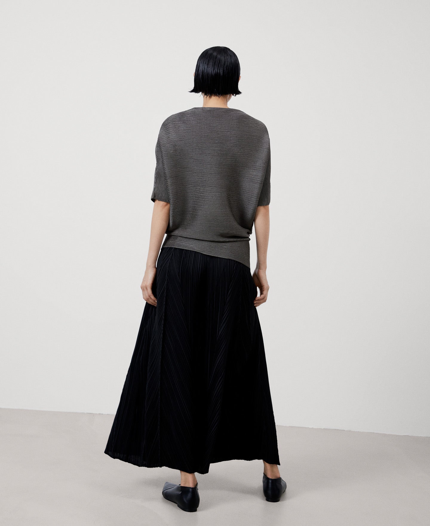 Women Shirt | Silver Crinkle Bat Sleeve Sweater by Spanish designer Adolfo Dominguez