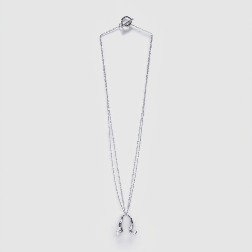Women Necklace | Silver Long Necklace With Open Pendant by Spanish designer Adolfo Dominguez