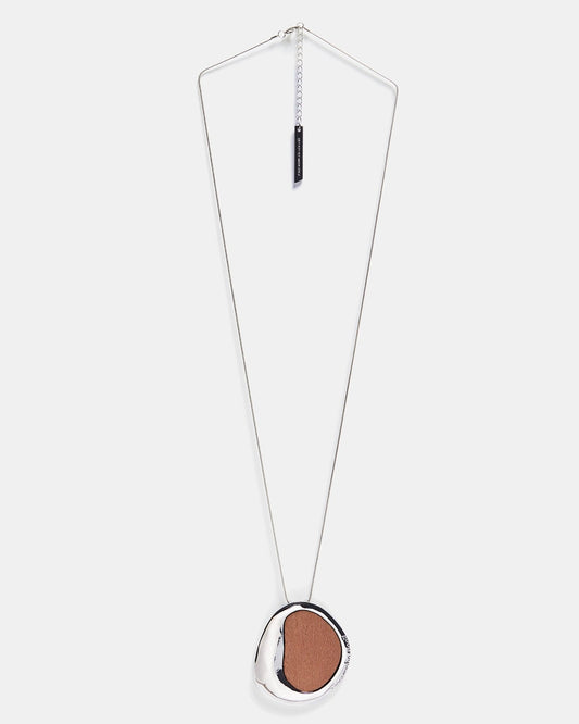 Women Necklace | Silver Long Necklace With Wood Pendant by Spanish designer Adolfo Dominguez