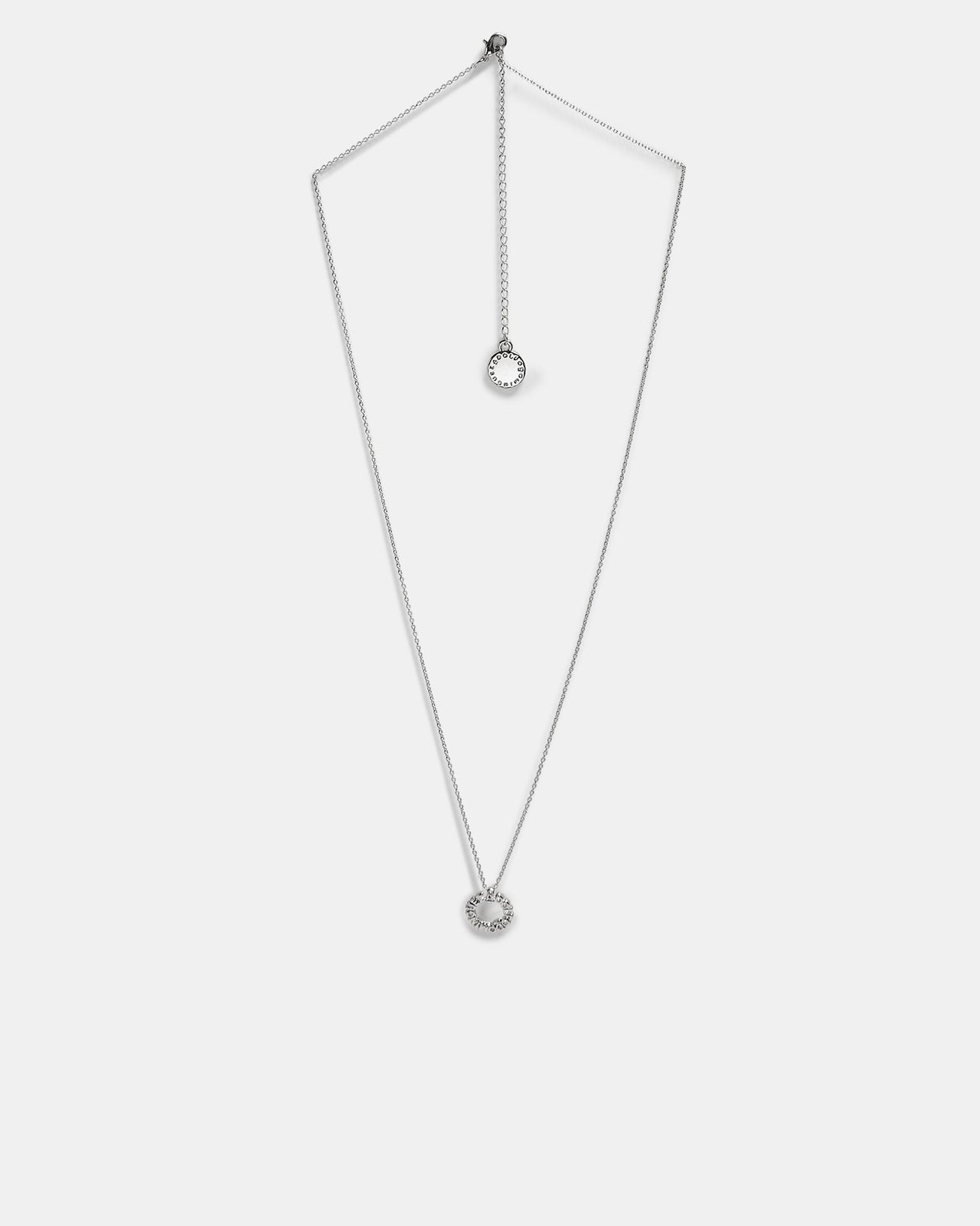Women Necklace | Silver Necklace With Circular Logoed Pendant by Spanish designer Adolfo Dominguez